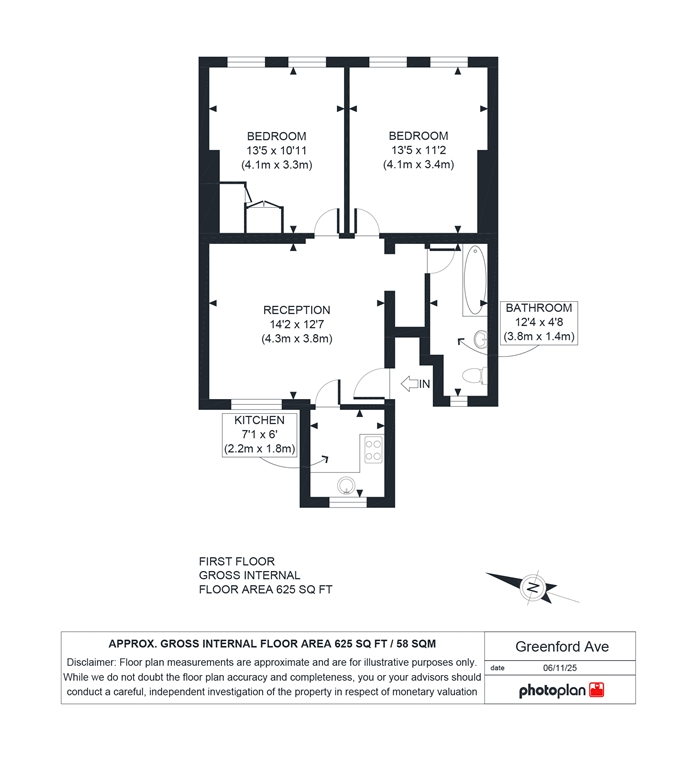 Flat 1, First Floor Flat, 336, Greenford Avenue, London floorplan
