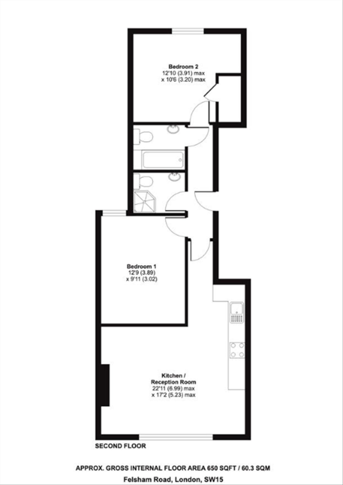 Flat 3, 91, Felsham Road, London floorplan
