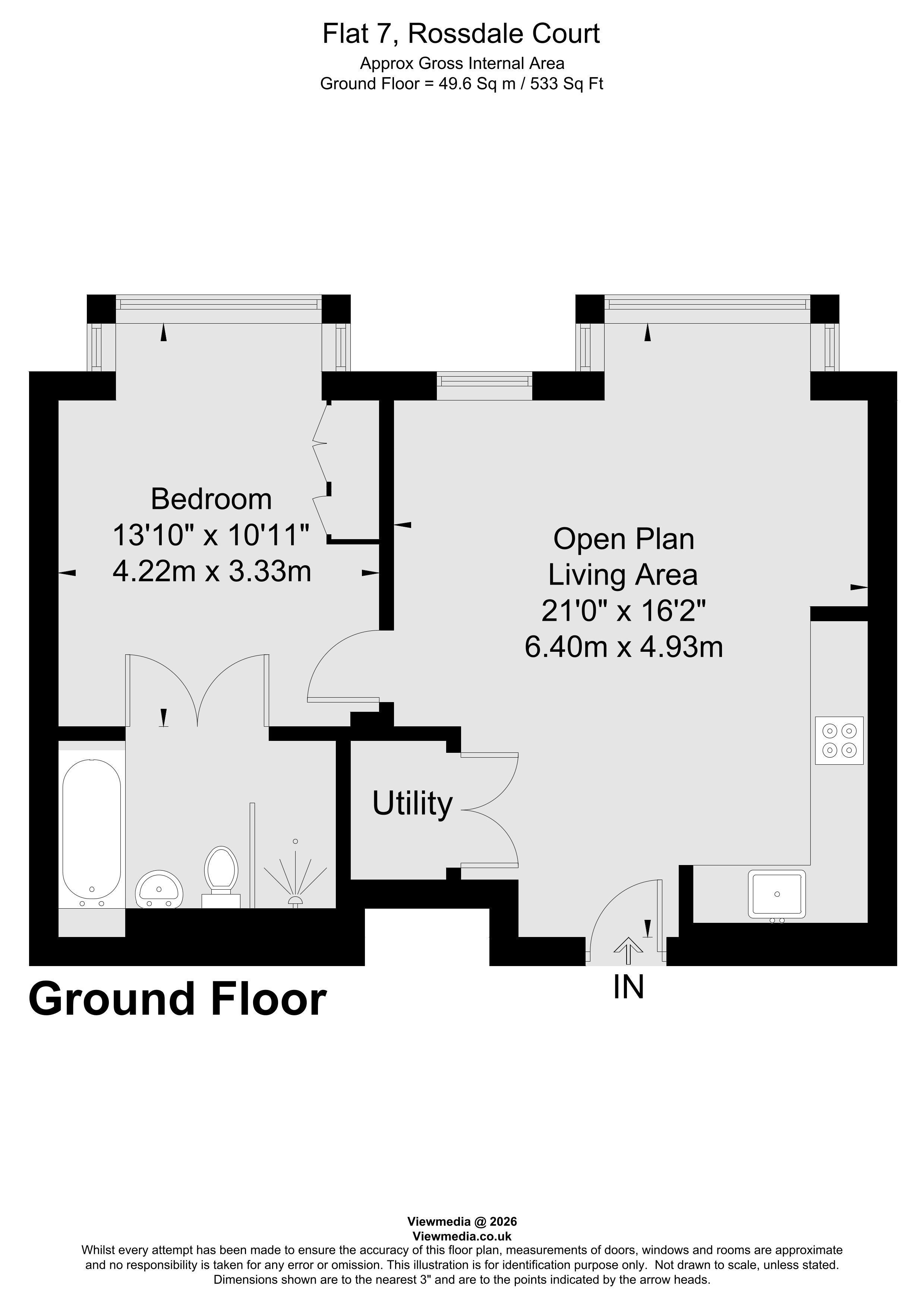Flat 7, Rossdale Court Richmond Sq, 44, Kew Foot Road, Richmond floorplan