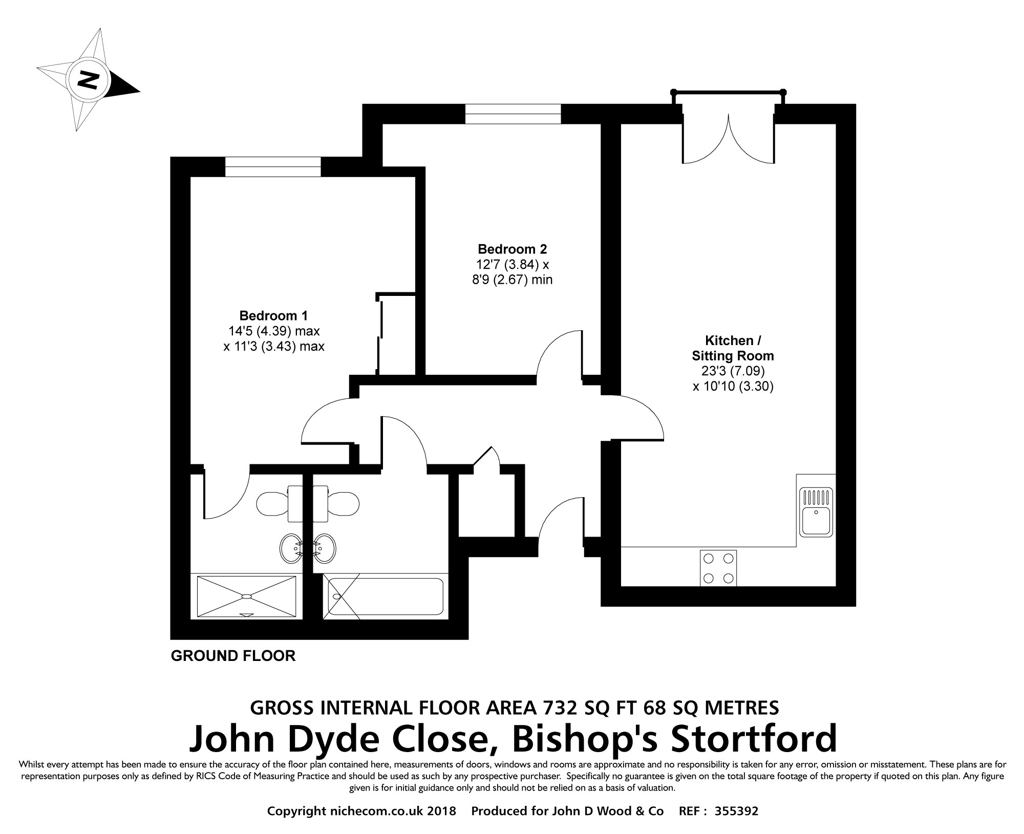 2 Bedrooms Flat to rent in John Dyde Close, Bishop's Stortford CM23