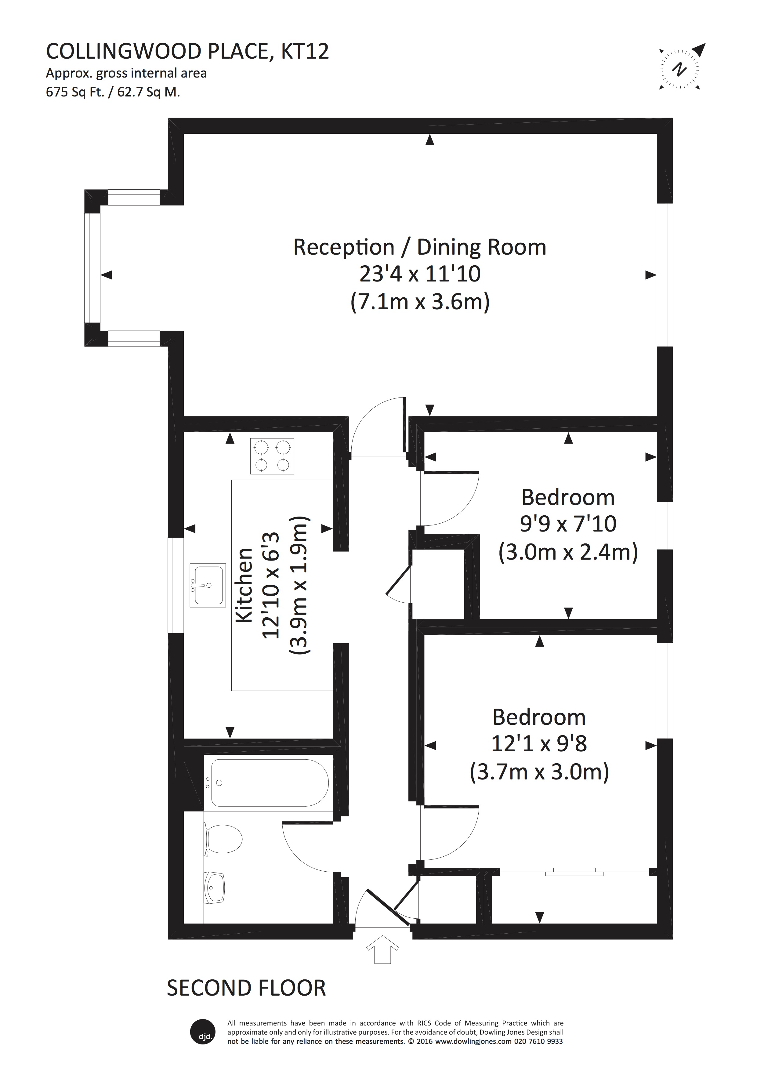 2 Bedrooms Flat to rent in Collingwood Place, Walton KT12