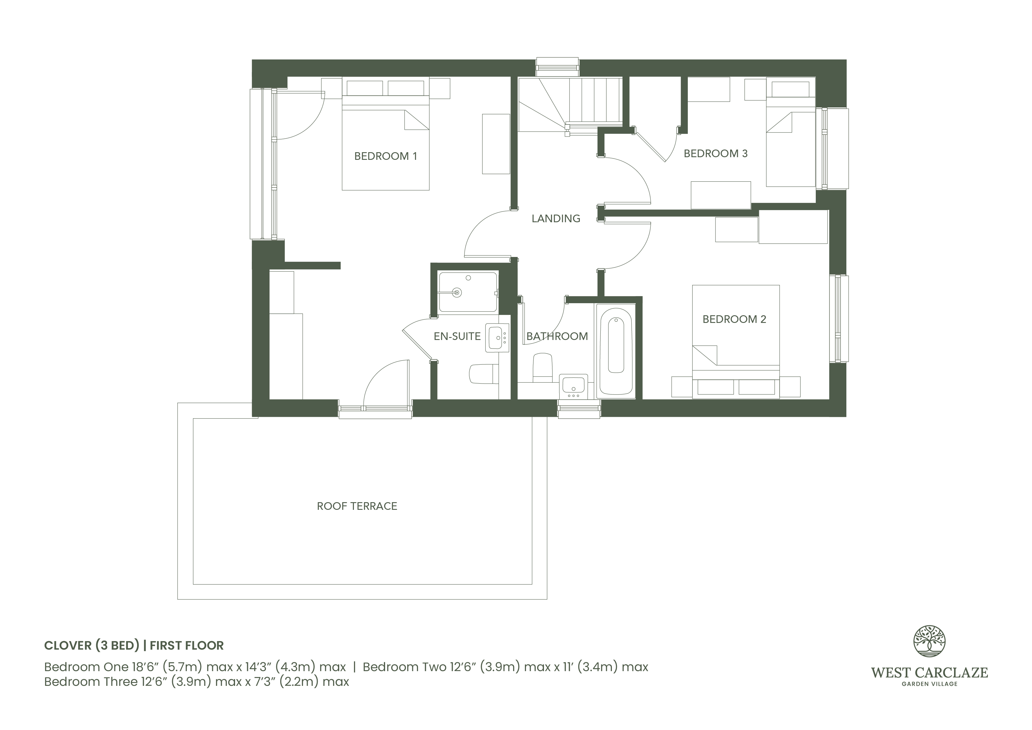 The Clover (3 Bed),, The Clover (3 Bed) - West Carclaze Garden Village, Cornwall floorplan