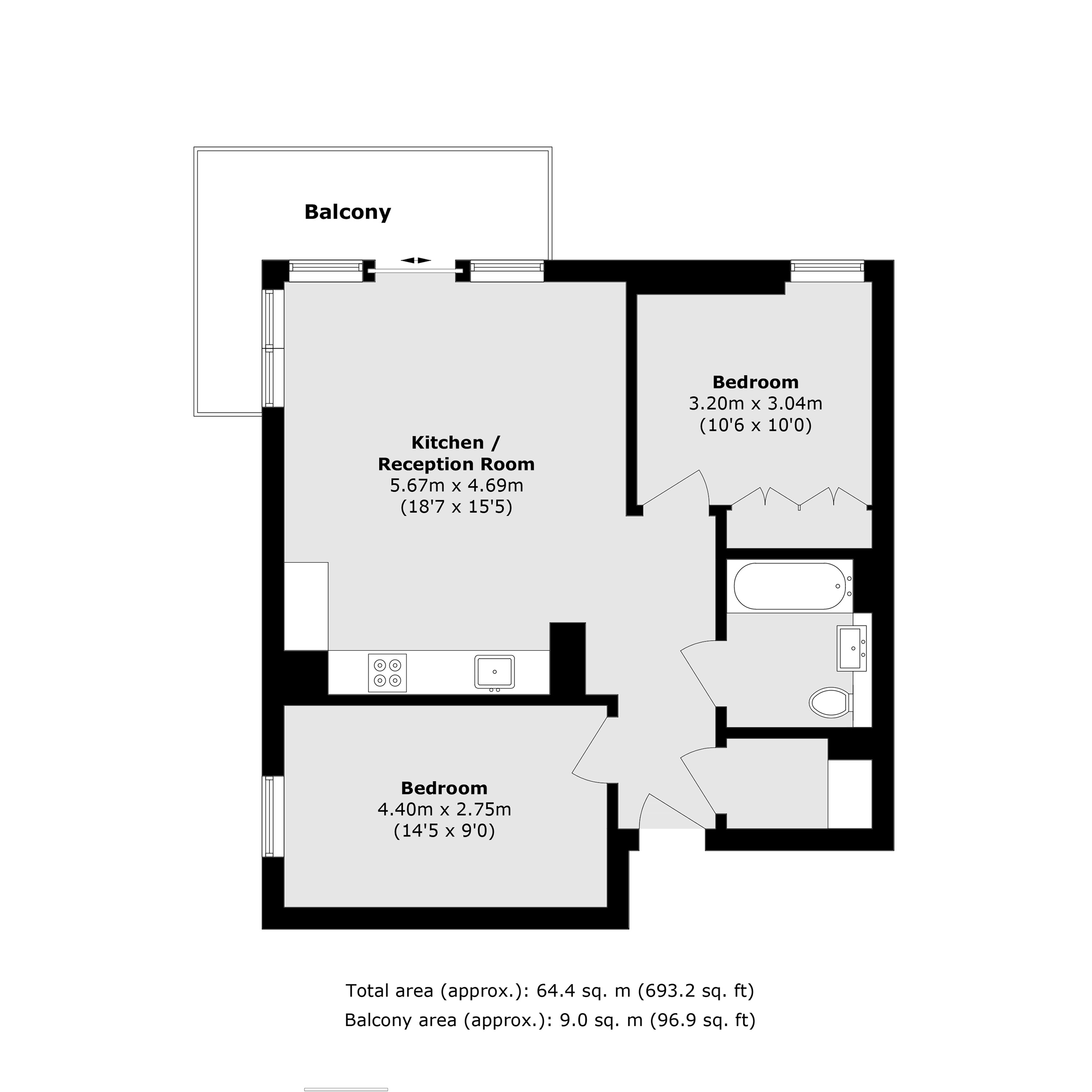 Flat 307, Cottam House, 305, Cottam House, London floorplan