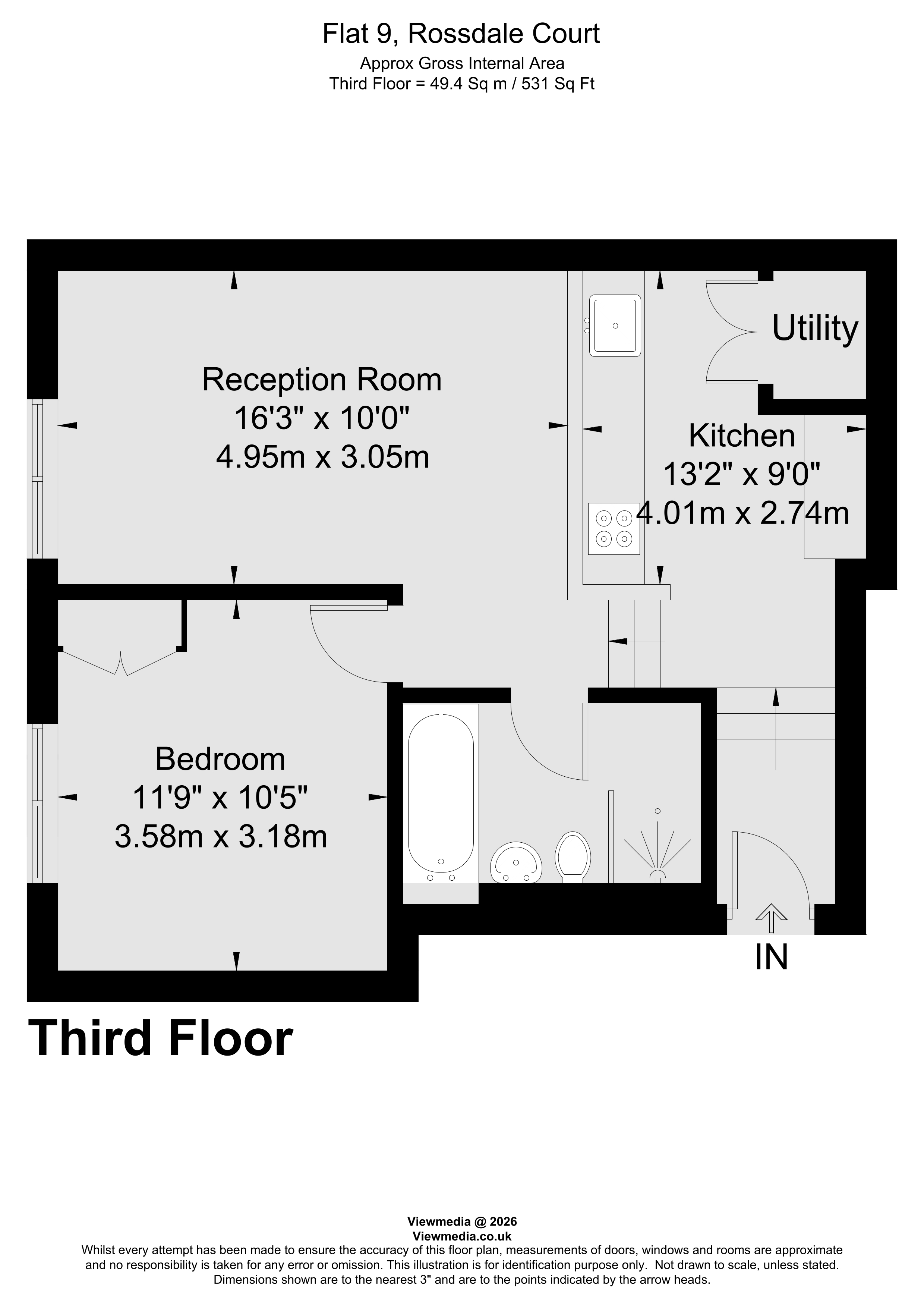 Flat 9, Rossdale Court Richmond Sq, 44, Kew Foot Road, Richmond floorplan