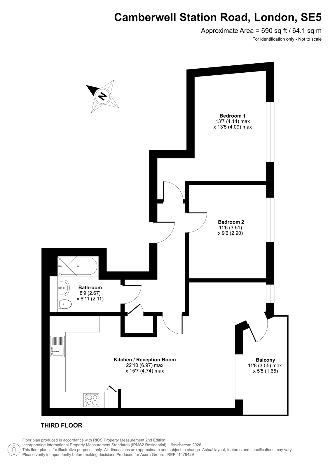 Flat 32, Woodrow Court, 69, Camberwell Station Road, London floorplan