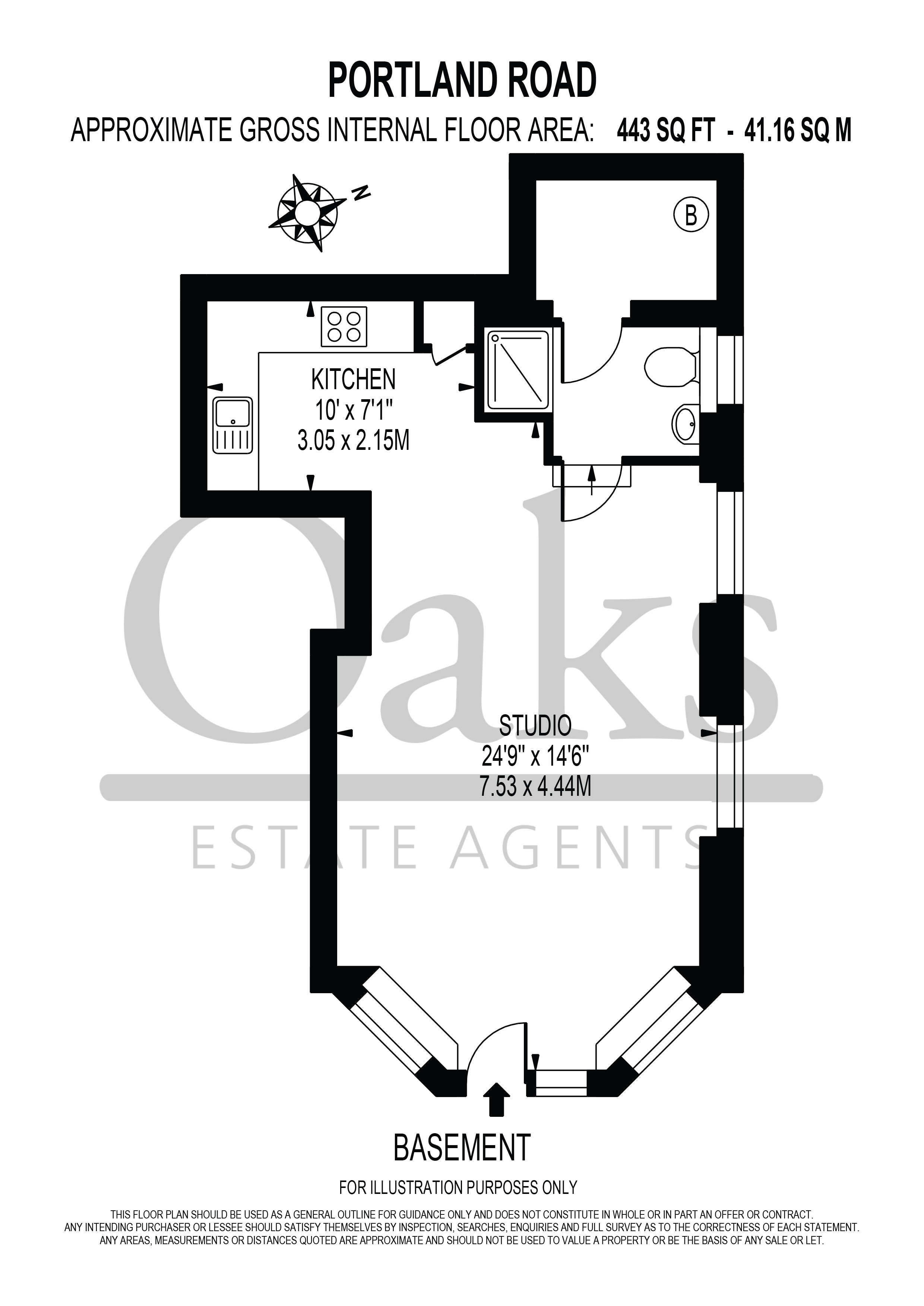 Studio Flat, 194, Portland Road, London floorplan
