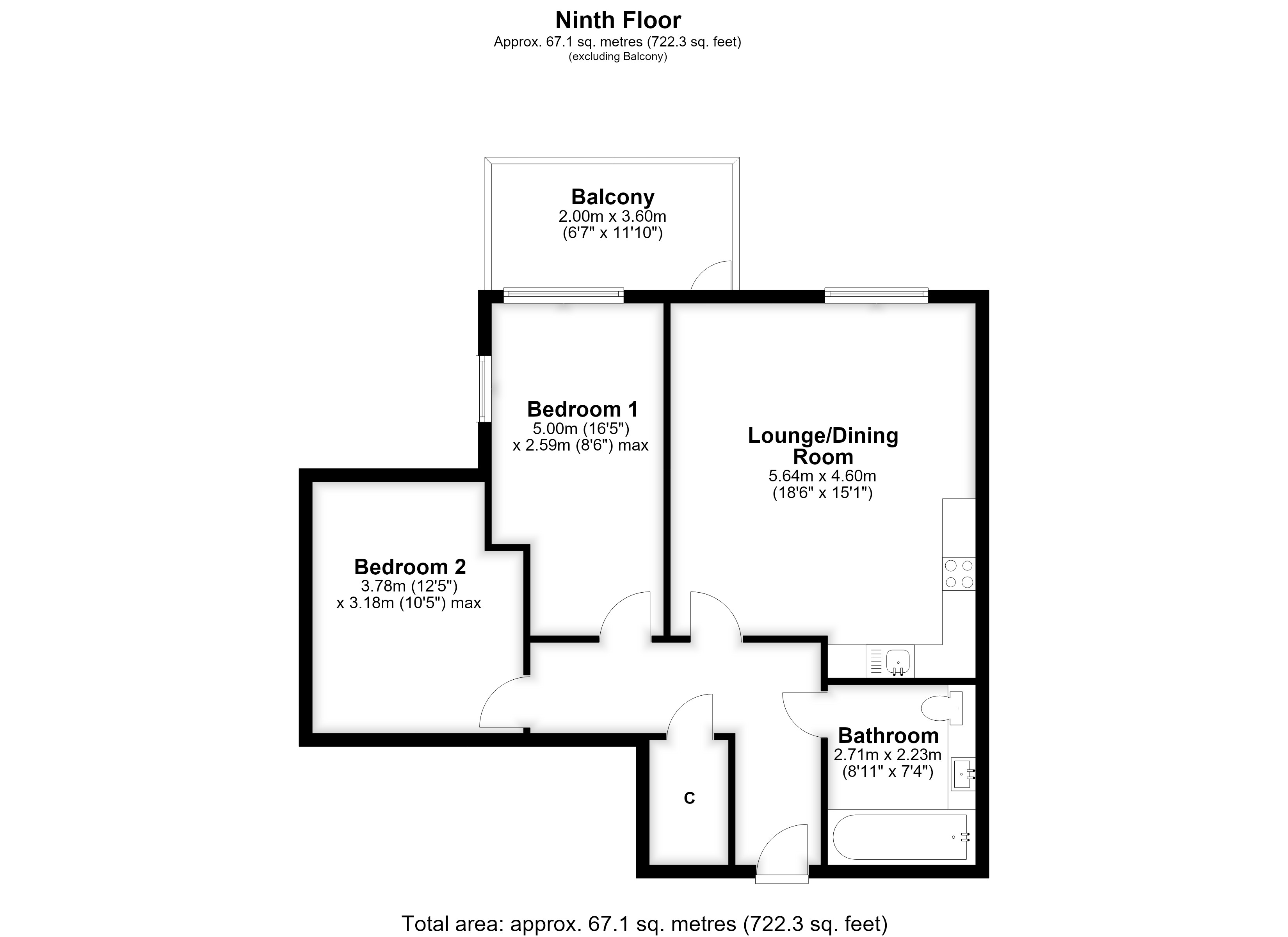 Flat 53, 17, Maud Street, London floorplan