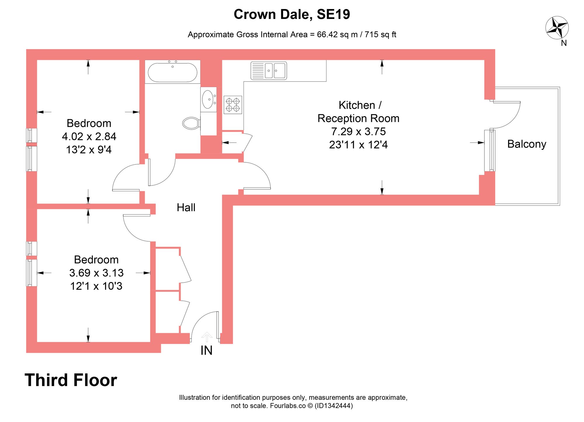 Flat 12, 105 Crown Dale, London floorplan