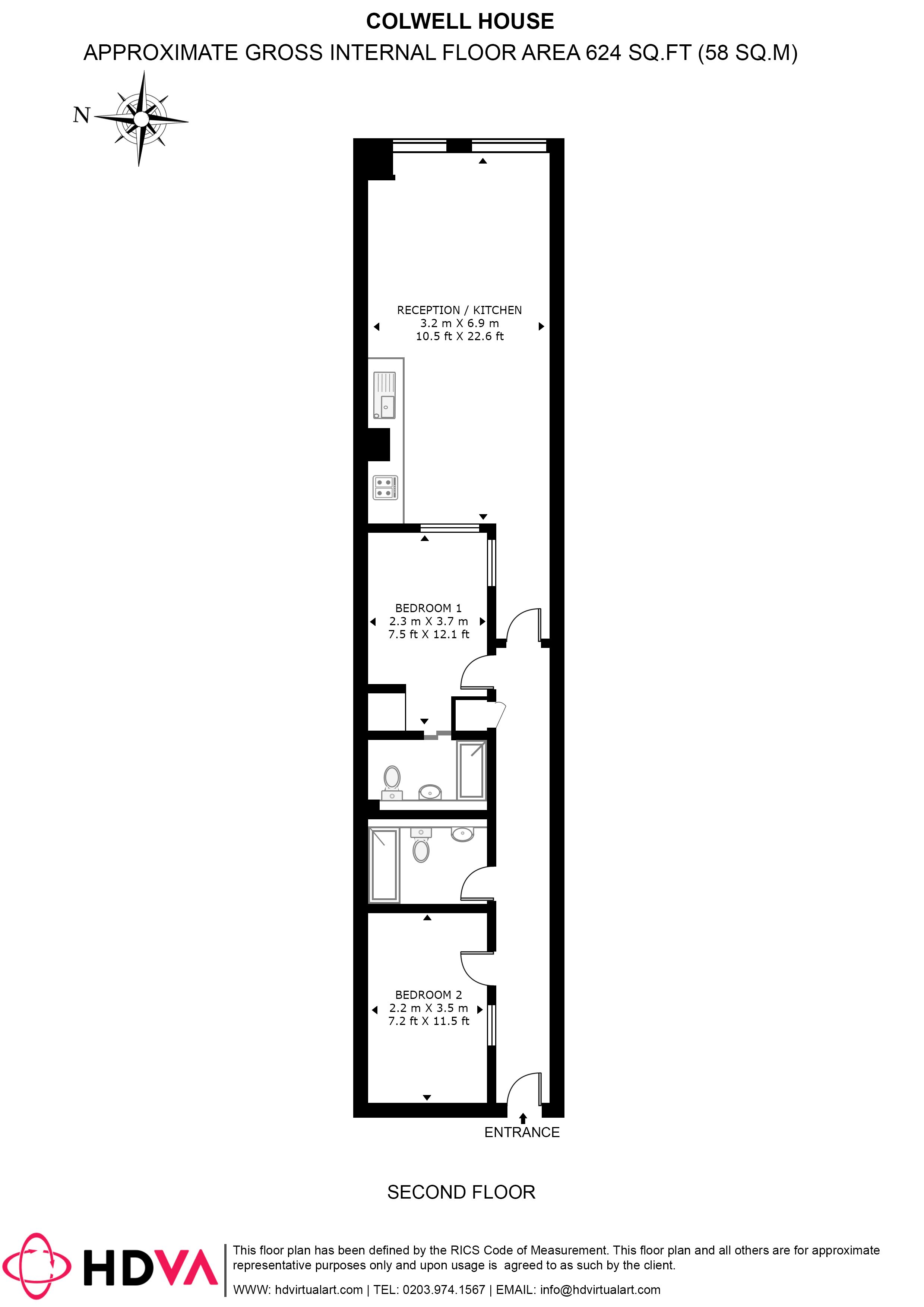 Flat 34, Colwell House, 376A, Clapham Road, London floorplan