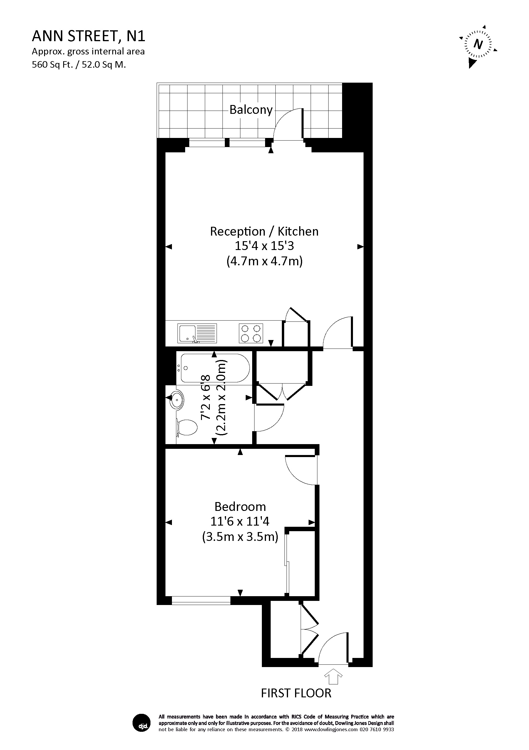 1 Bedrooms Flat to rent in Grange Street, Bridport Place, London N1