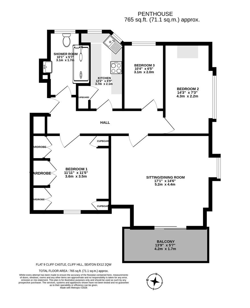 Flat 9, Cliff Castle, Castle Hill, Seaton floorplan