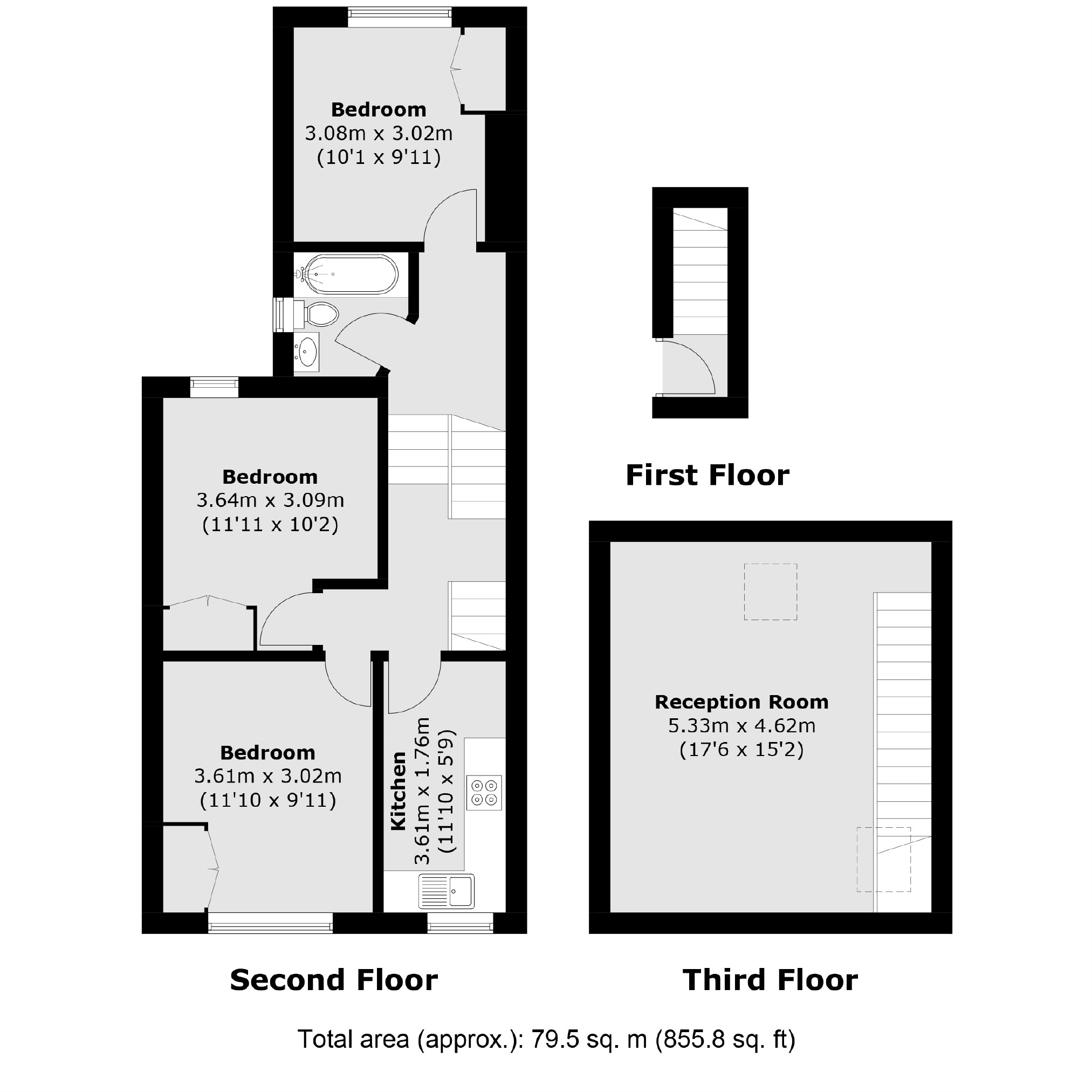 Top Floor Flat, 13, Prideaux Road, London floorplan