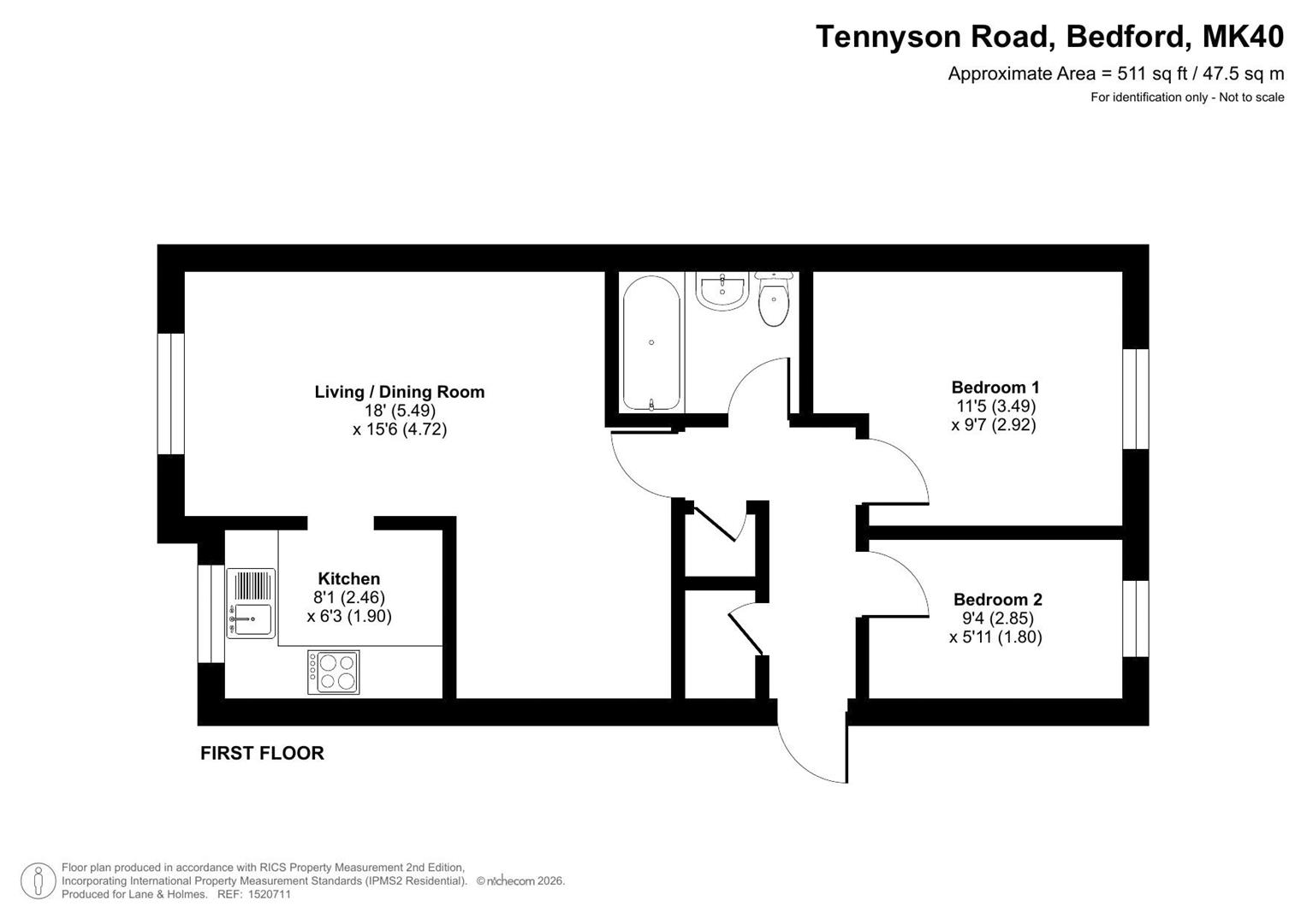 3 Lincoln Court, Tennyson Road, Bedford floorplan