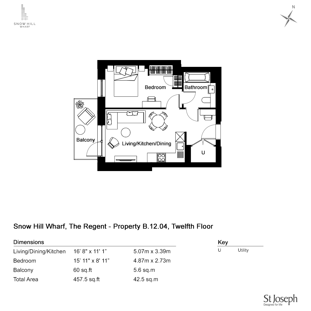 Apartment 1204 The Regent, Snow Hill Wharf, Birmingham floorplan