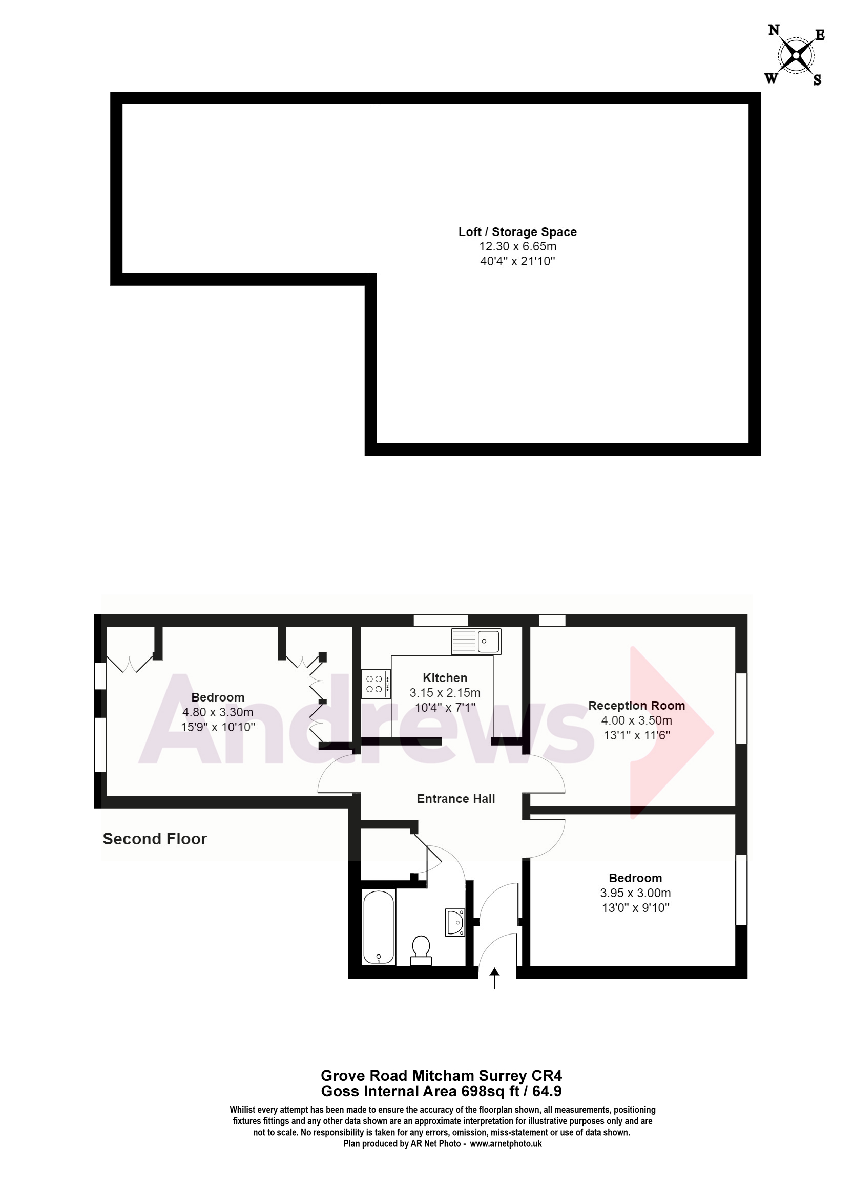Flat 9 Elm Lodge, 7, Grove Road, Mitcham floorplan