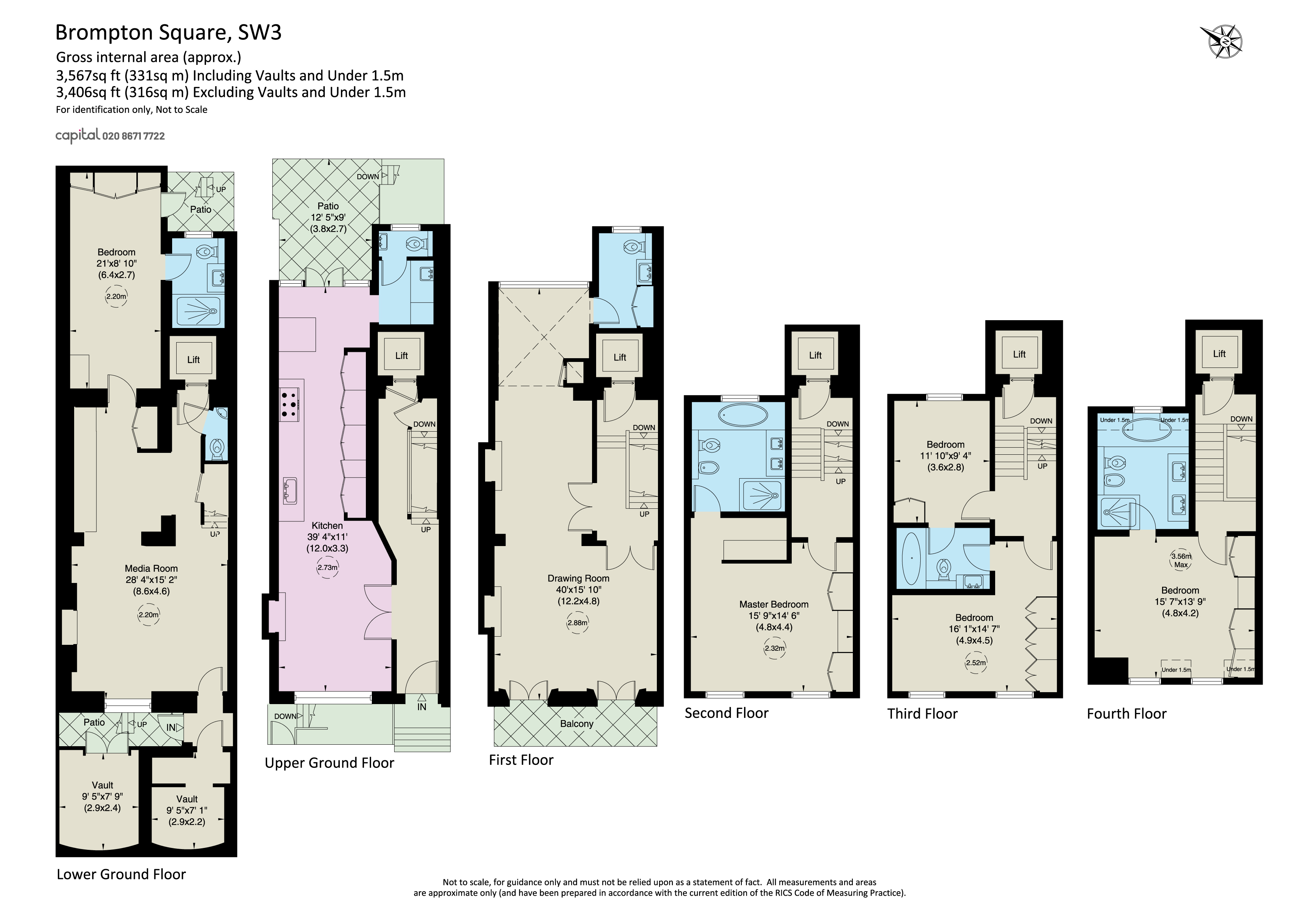 5 Bedrooms Terraced house to rent in Brompton Square, Knightsbridge, London SW3