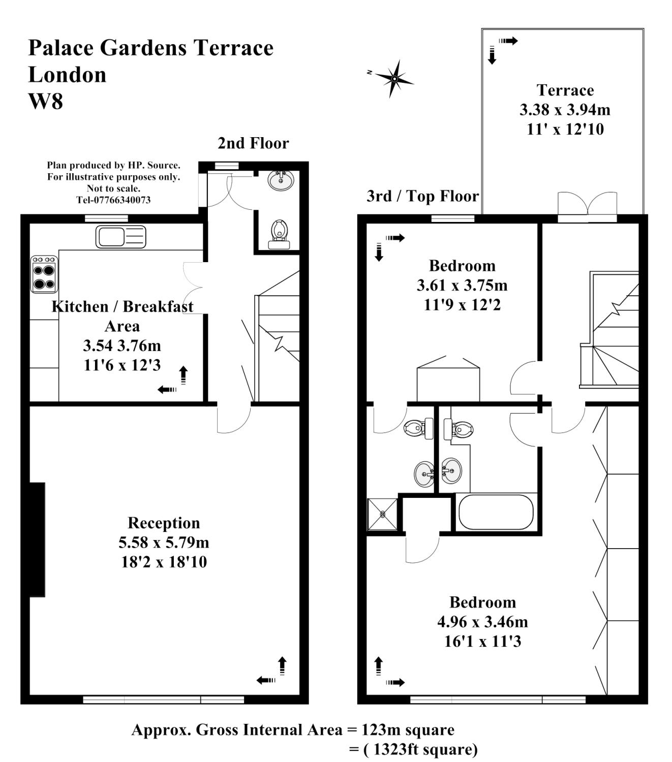 Top Floor Flat, 49, Palace Gardens Terrace, Kensington floorplan
