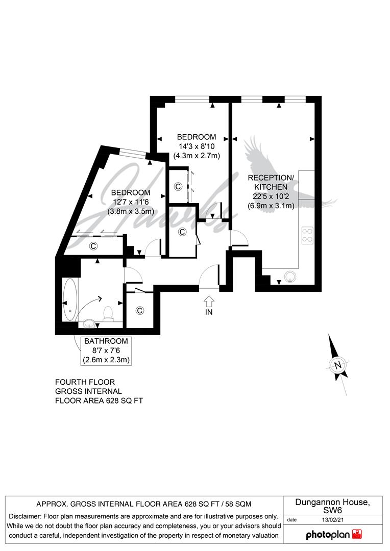 Flat 23, Dungannon House, 15 Vanston Place, London floorplan