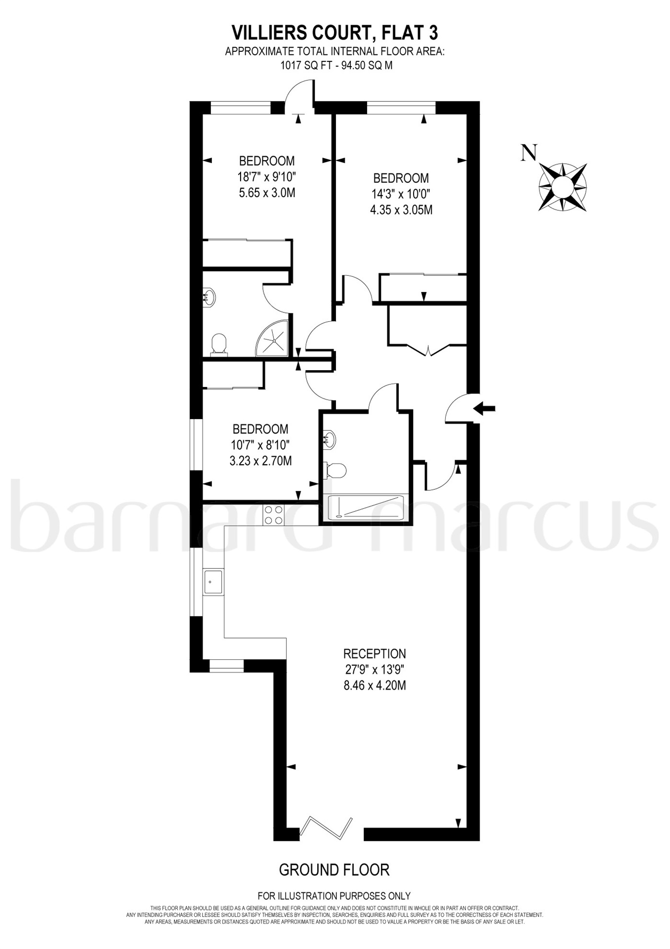 3 Bedrooms Flat for sale in Villiers Court, Cheam Road, East Ewell KT17