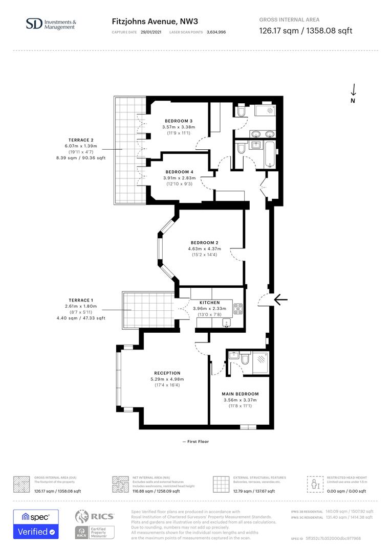 Flat 9, 51 Hampstead Heights, Fitzjohns Avenue, London floorplan