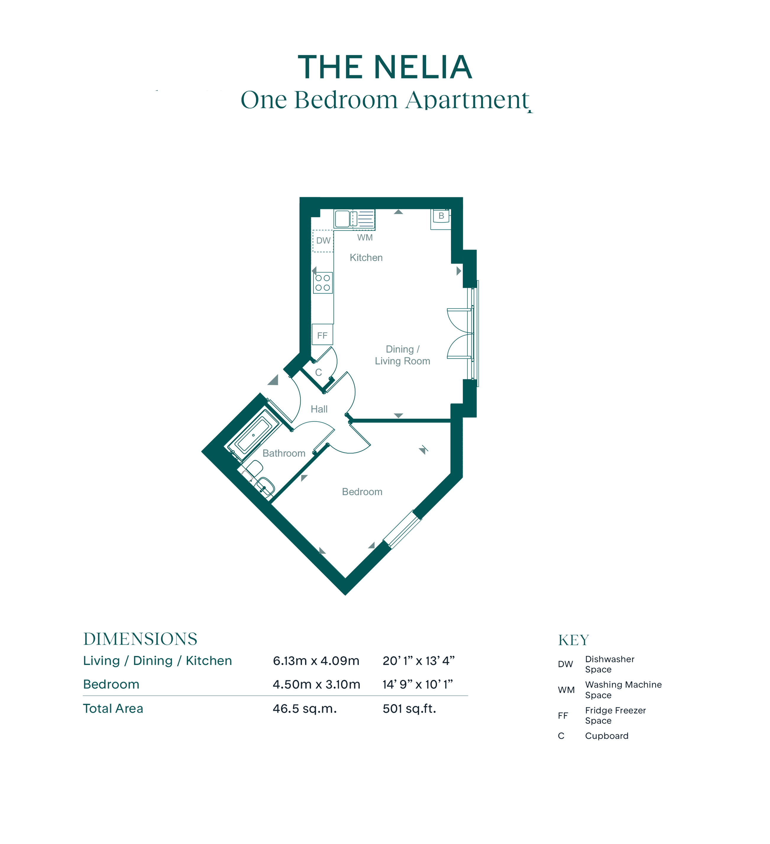 64 Banbury Drive - Nelia 1 bed 2wrf, Leaf Living at Hampton Water, Peterborough, PE7, Hampton floorplan