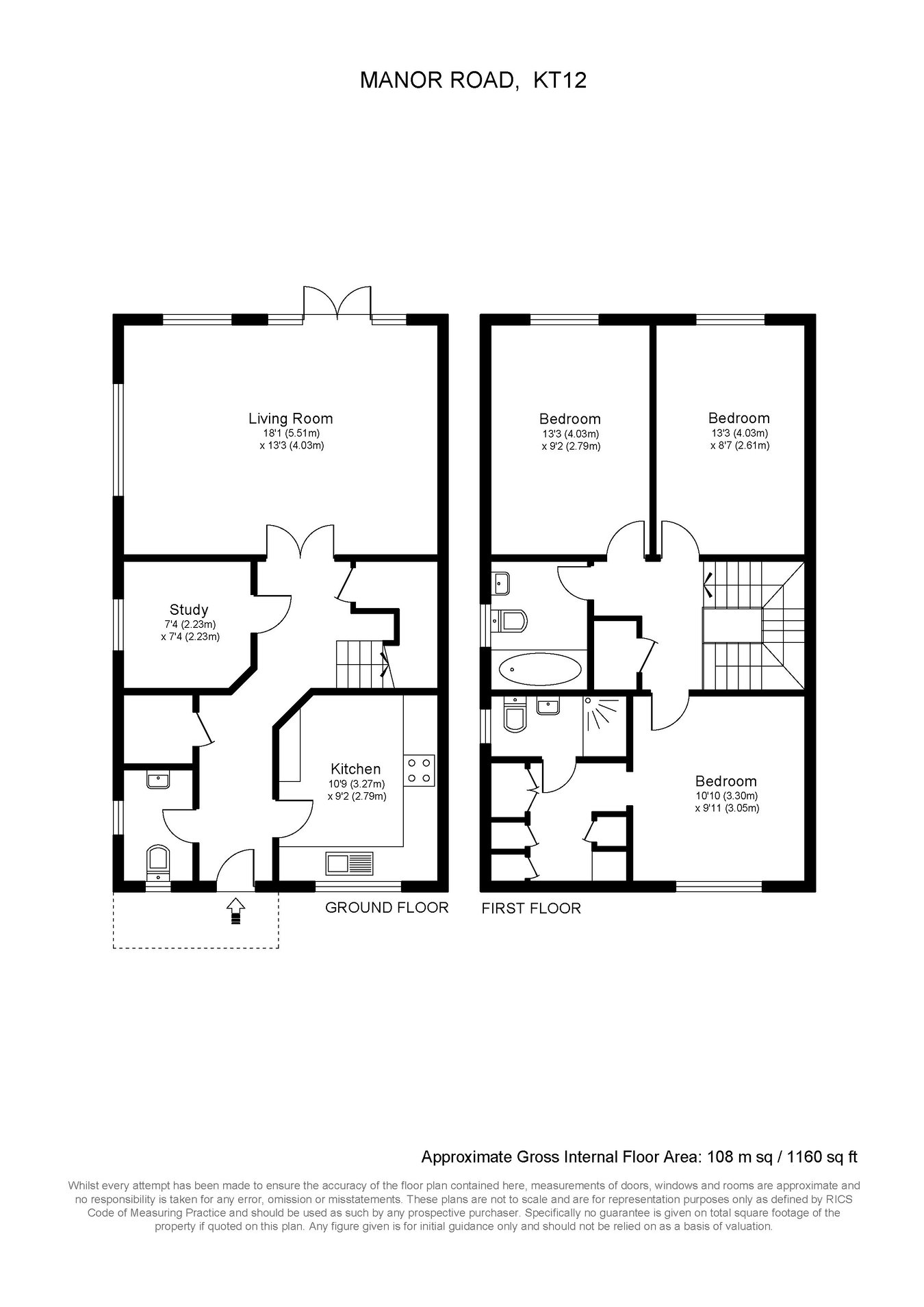 54, Manor Road, Walton-on-Thames floorplan