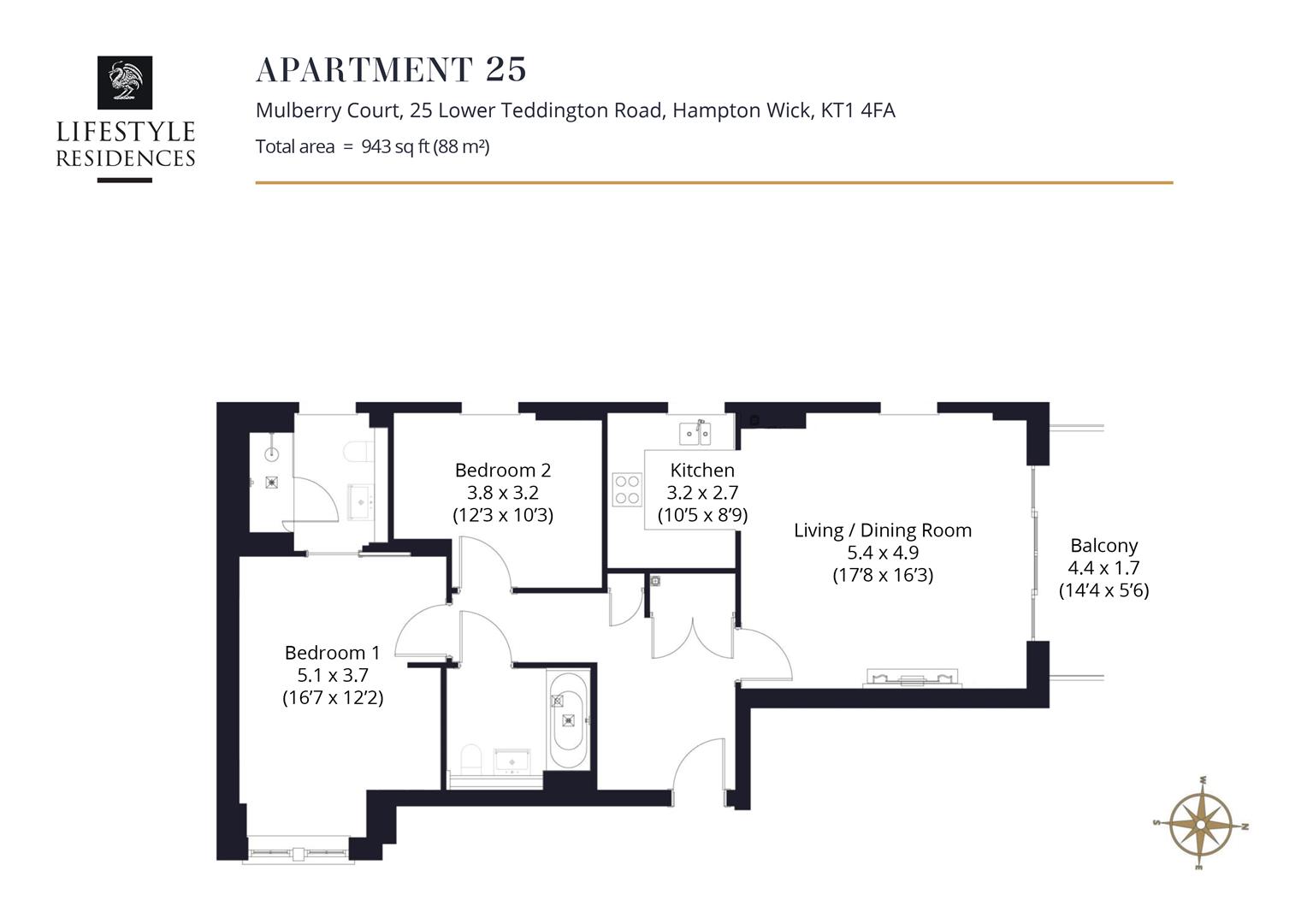 Flat 25,, Mulberry Court, Hampton Wick floorplan