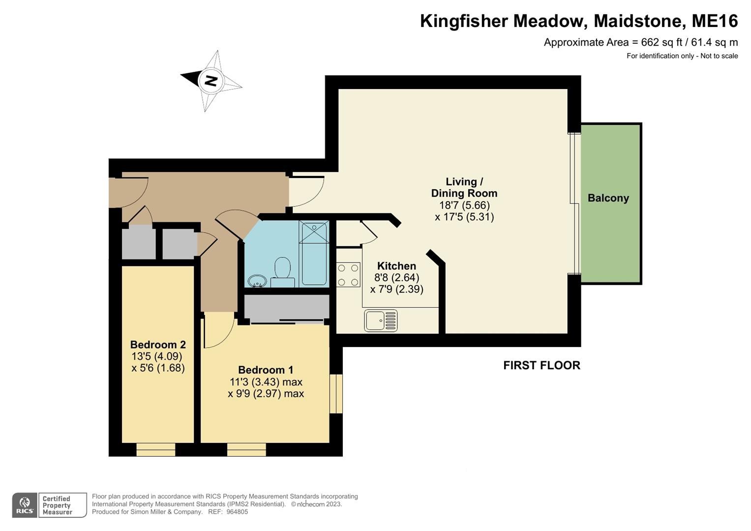Kingfisher Meadow, Maidstone ME16, 2 bedroom flat for sale 64319256
