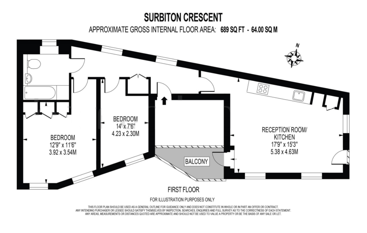 Surbiton Crescent, Kingston Upon Thames KT1, 2 bedroom flat for sale