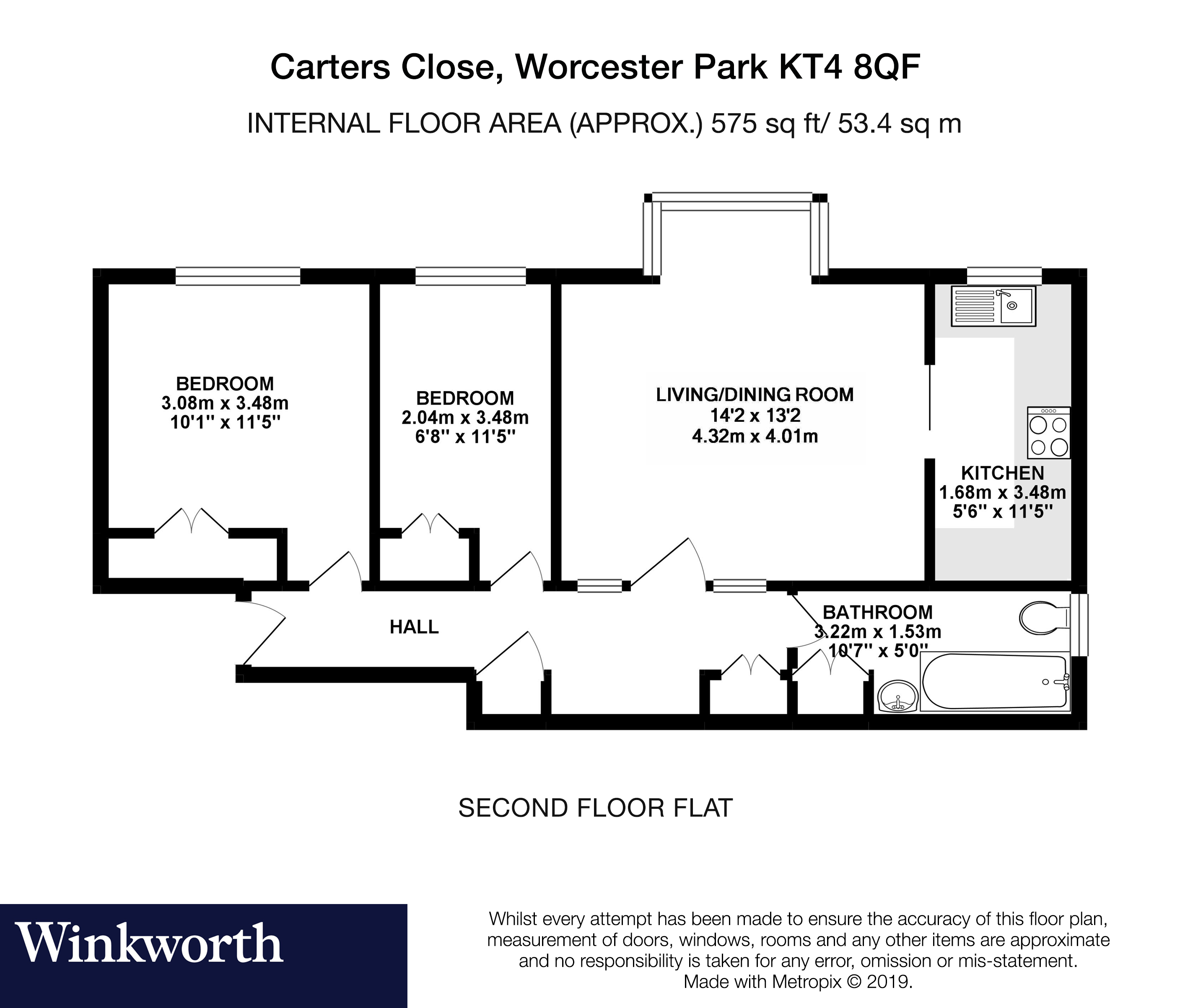 2 Bedrooms Flat for sale in Carters Close, Worcester Park KT4