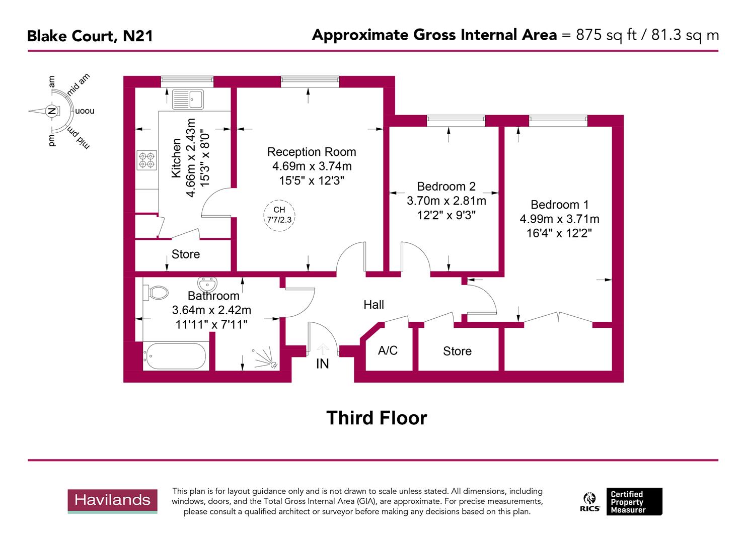 Flat 69, Blake Court, N21 floorplan