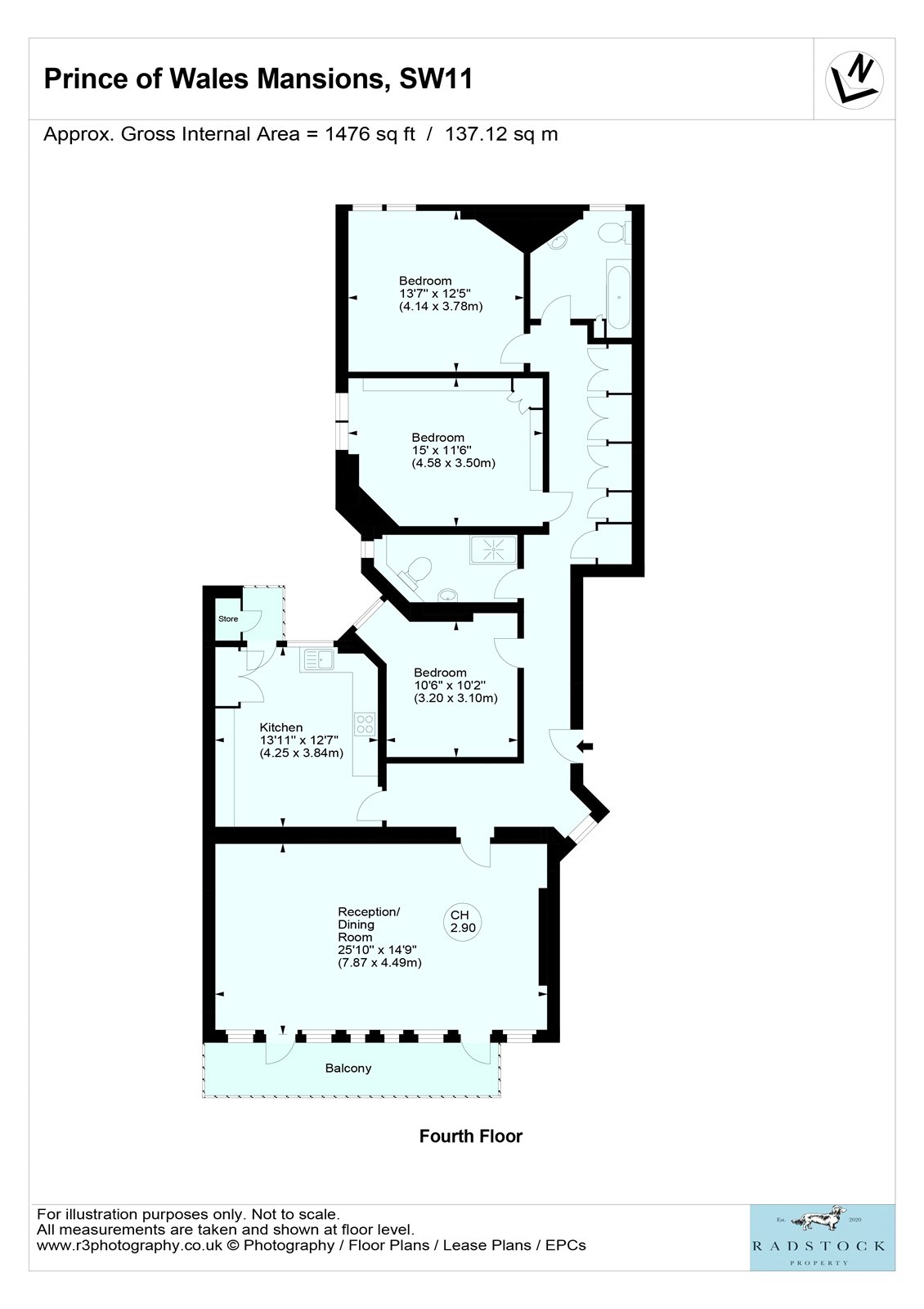55,, Prince Of Wales Mansions, Battersea floorplan
