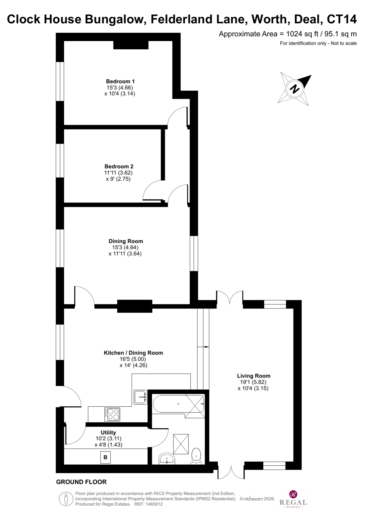 Clock House Bungalow, Felderland Lane, Worth, Deal floorplan