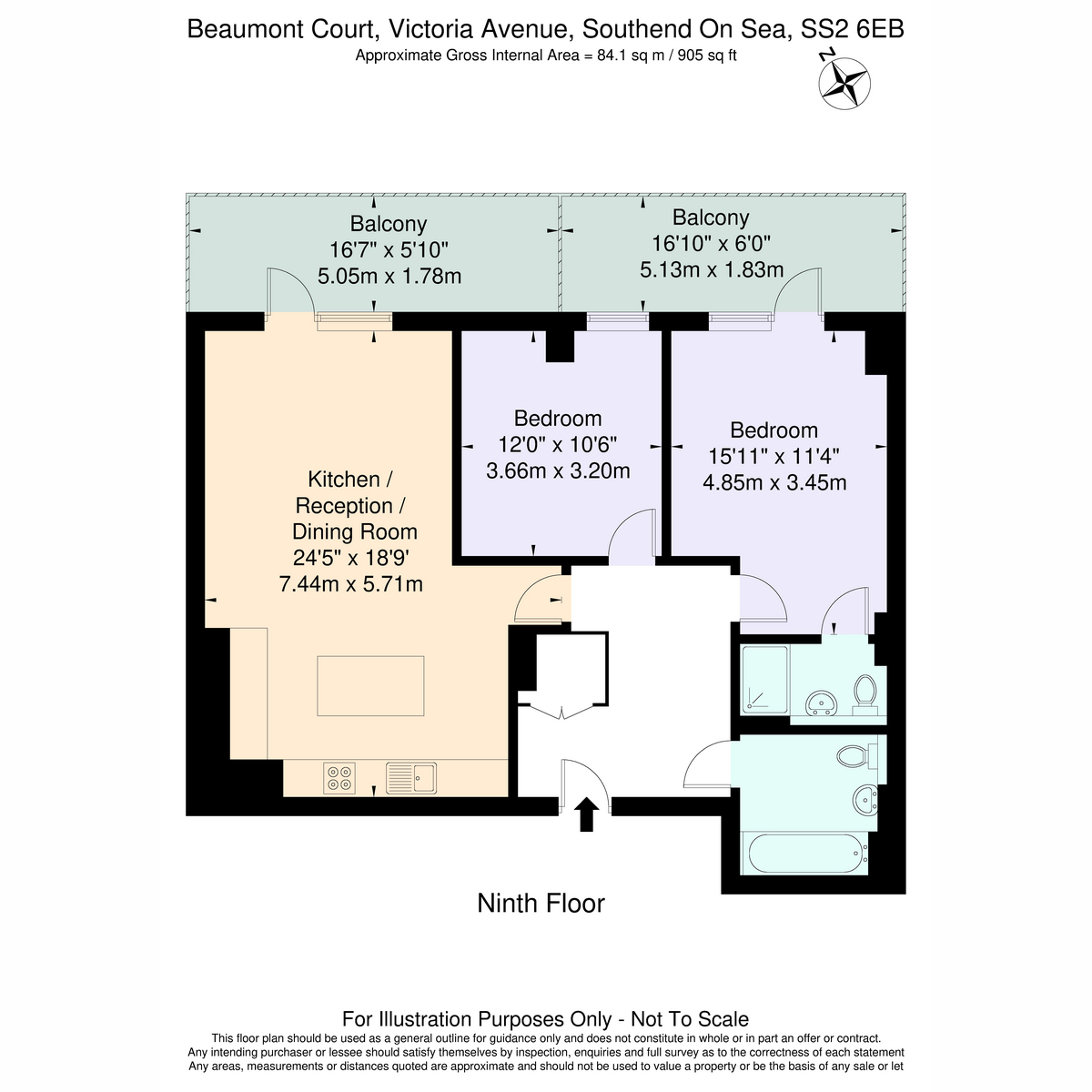 Flat Flat 205, Beaumont Court 61-71, Victoria Avenue, Southend-on-sea floorplan