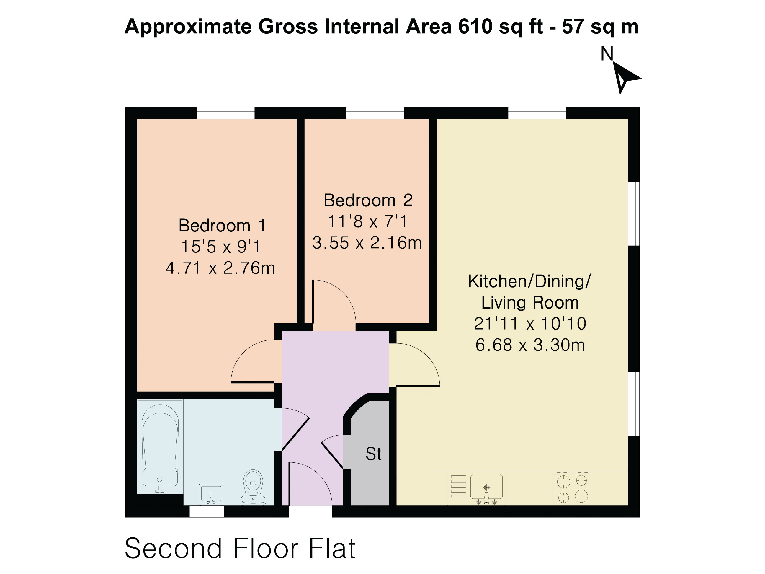 Saxon Way - 2 Bedroom, Bedford, Bedfordshire floorplan