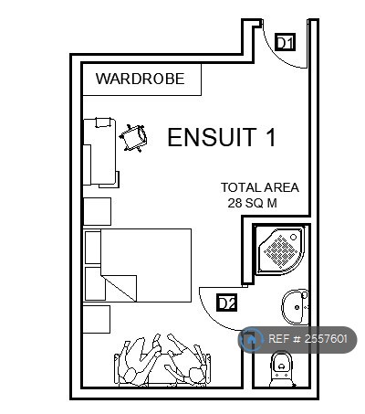 Studio  Flat, Edgwarebury Lane, Edgware floorplan