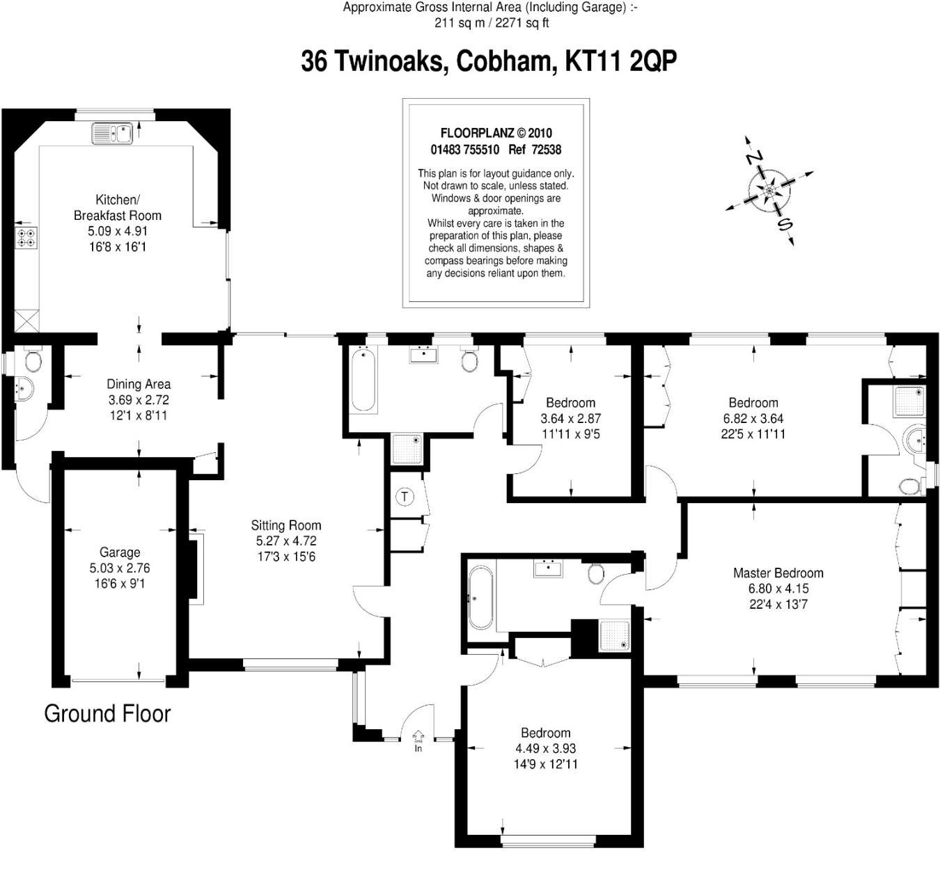 4 Bedrooms Detached bungalow to rent in Twinoaks, Cobham KT11