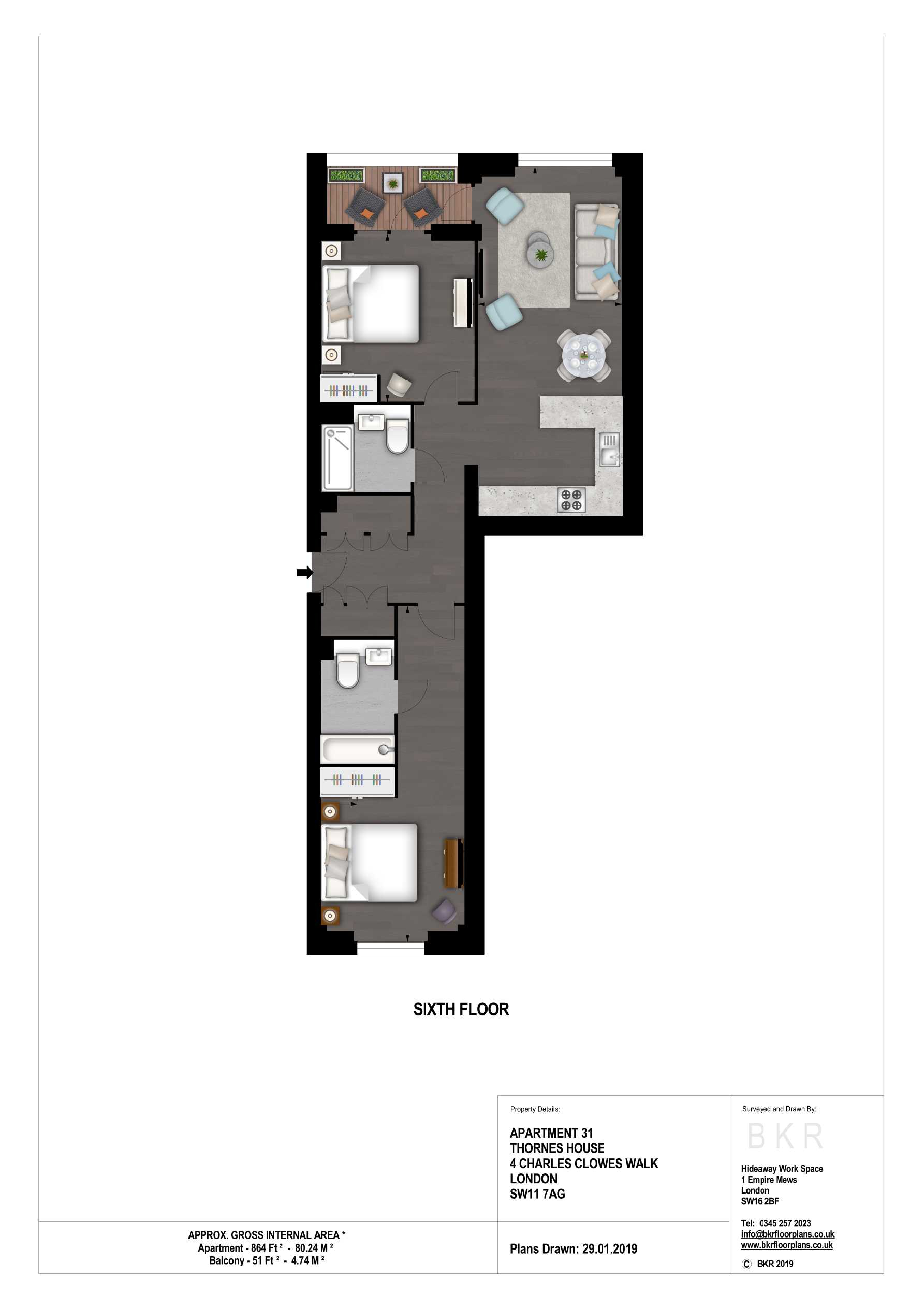 Flat 31, Thornes House, 4, Charles Clowes Walk, London floorplan