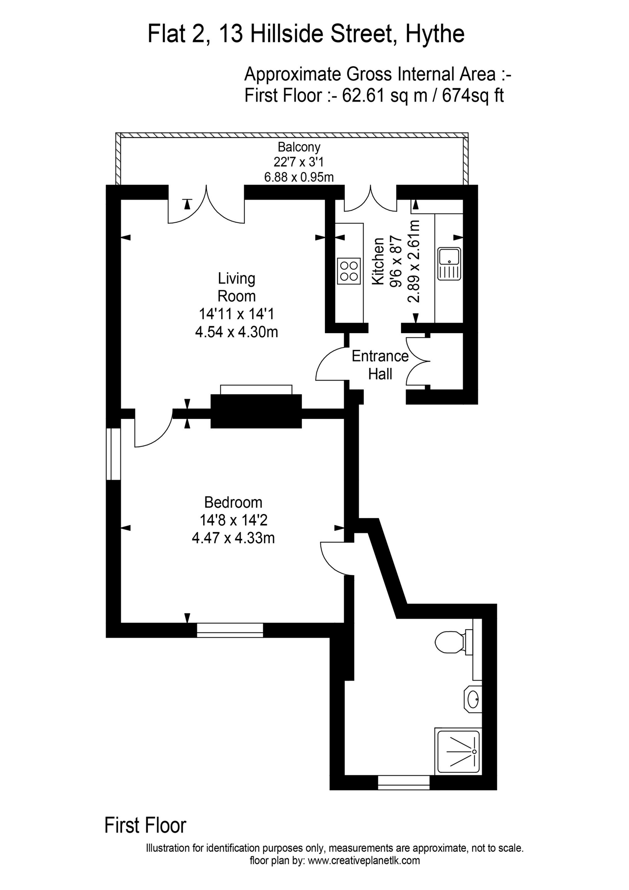 Flat 2 Tomkyns 13, Hillside Street, Hythe floorplan