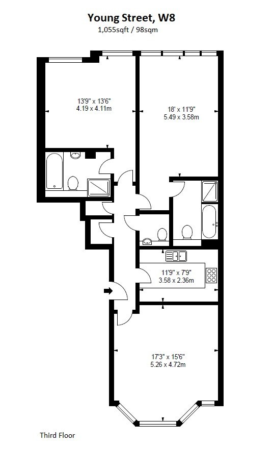 2 Bedrooms Flat to rent in Young Street, Kensington W8