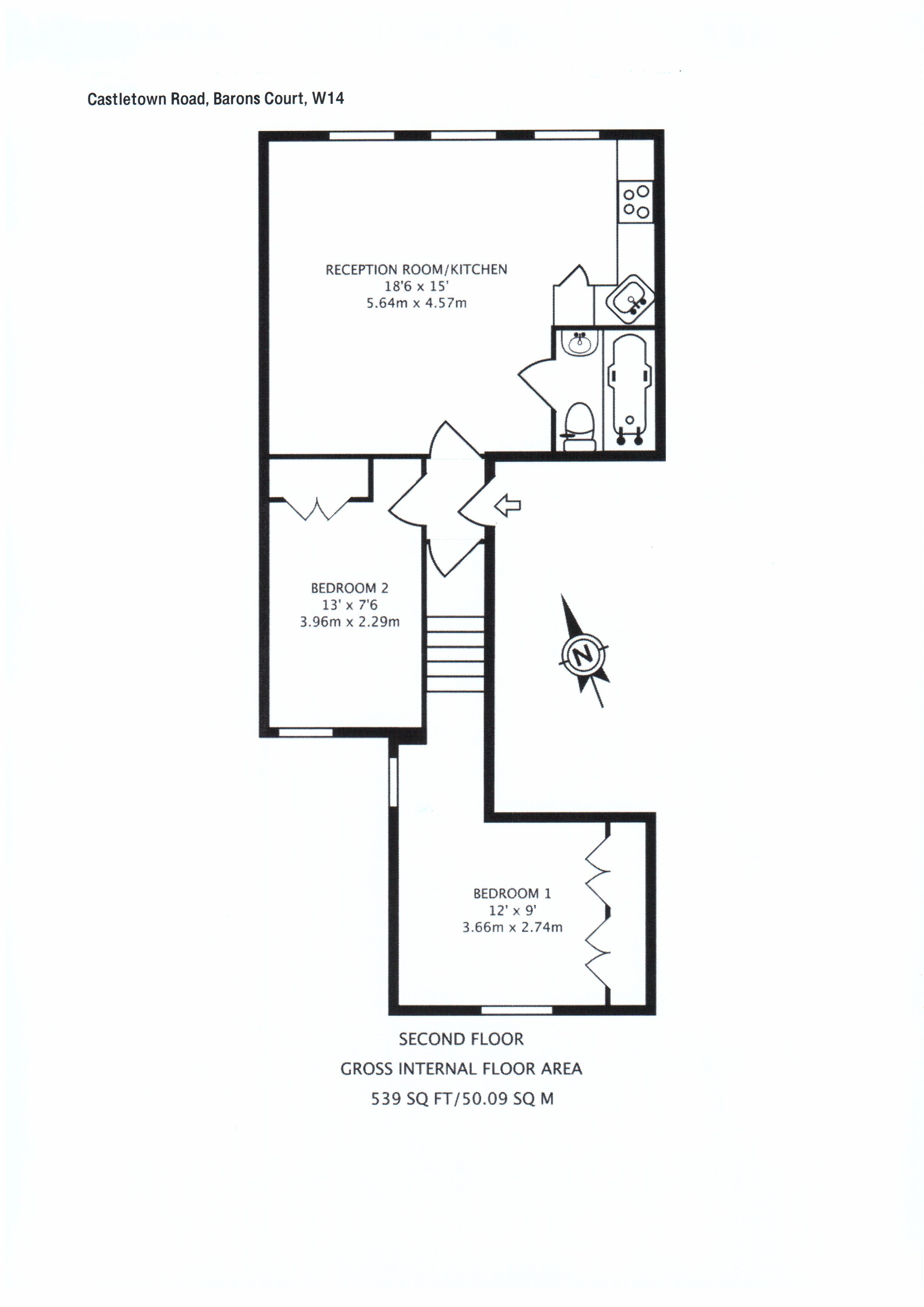 Second Floor Flat, 49, Castletown Road, London floorplan