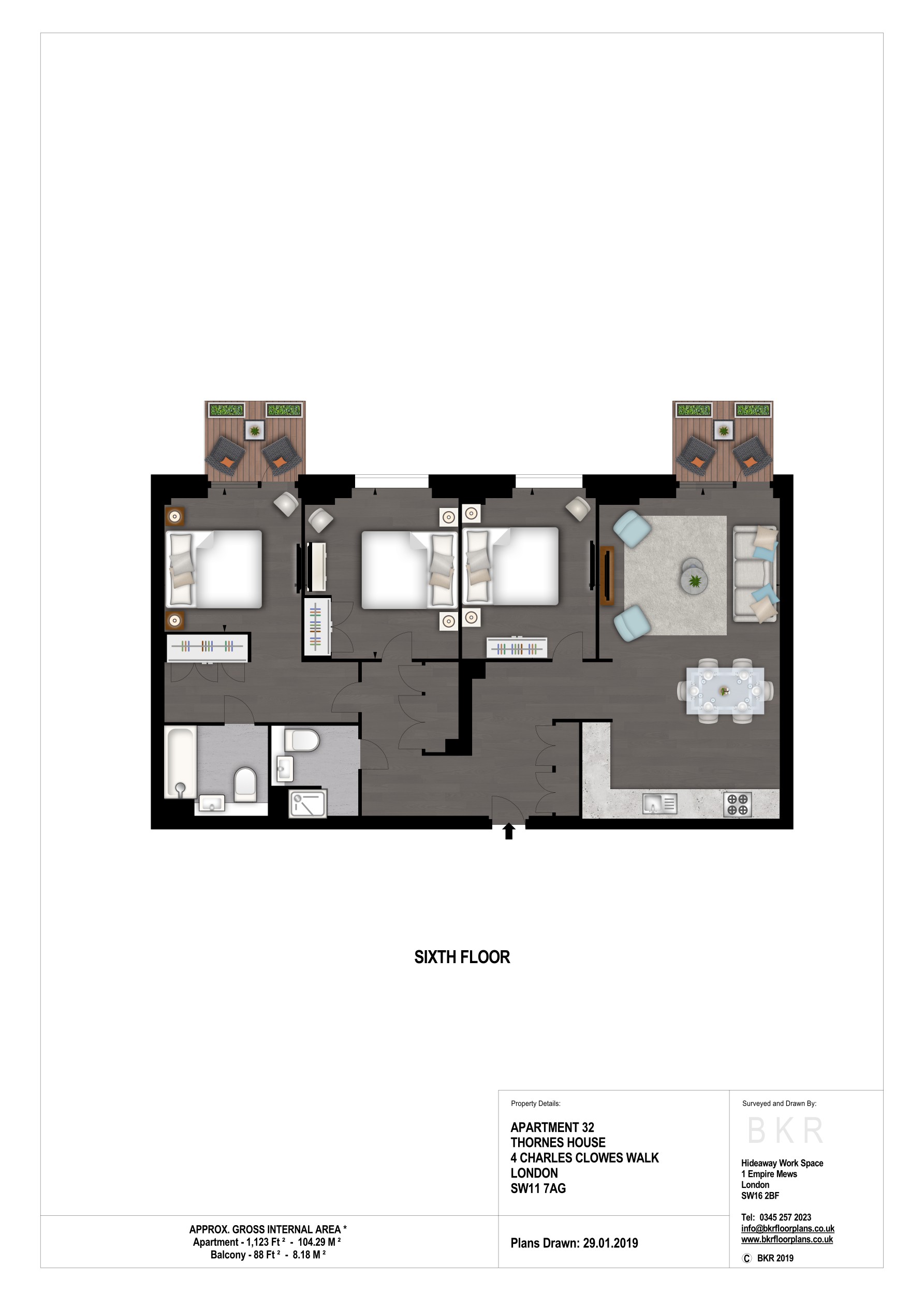 3 Bedrooms Flat to rent in The Residence, Thornes House SW11