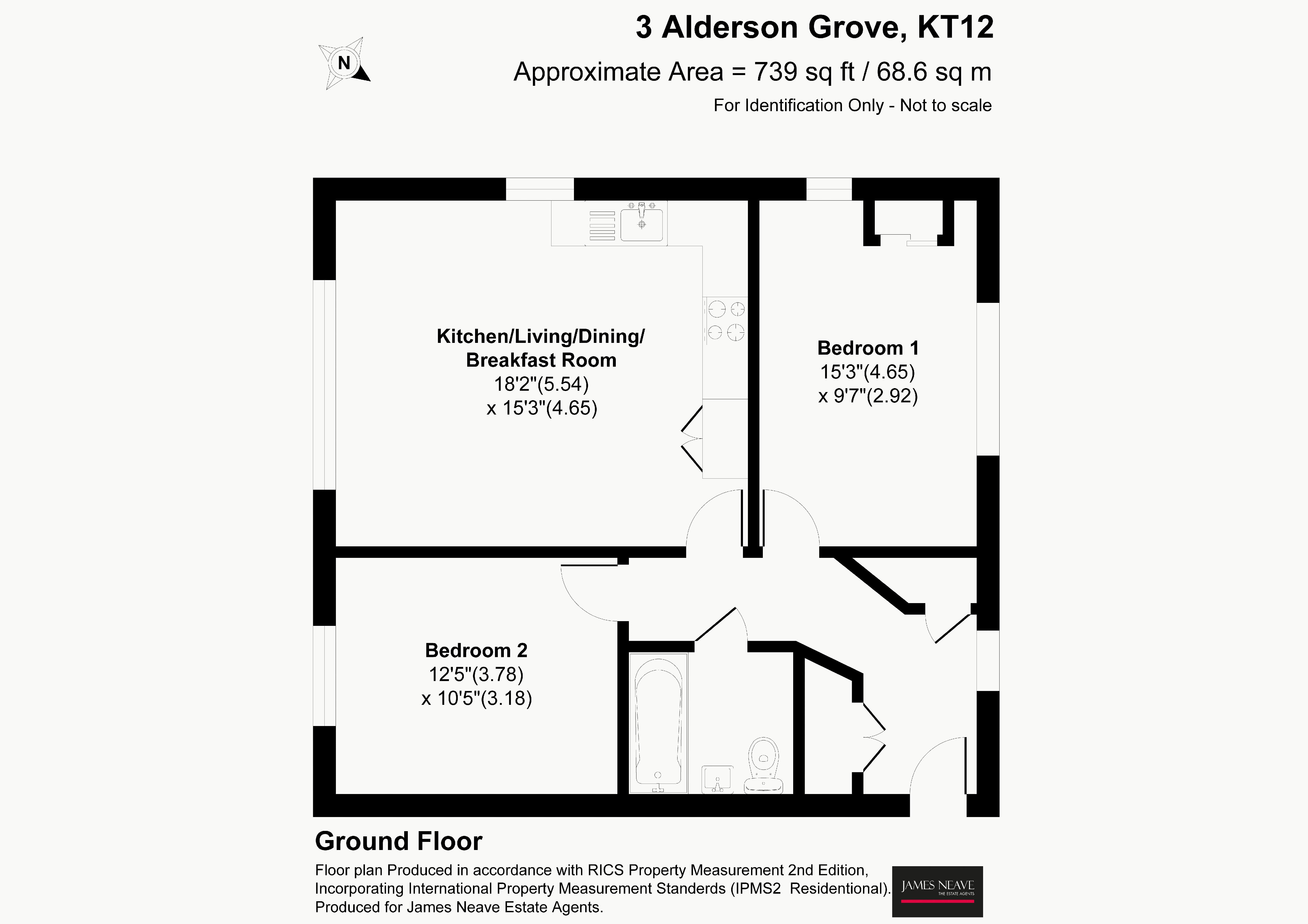 Flat 3, Block 3, Alderson Grove, Walton-On-Thames floorplan