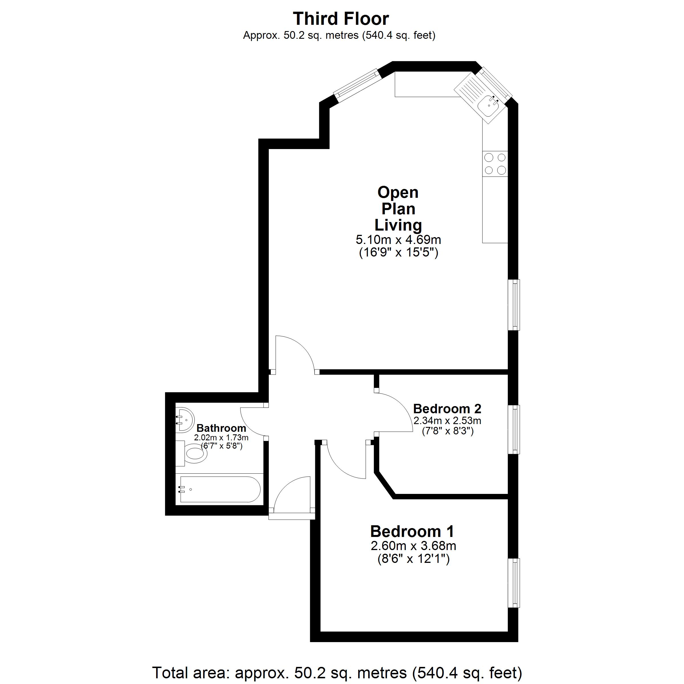 Flat 10 Saxon House, 2 Harvey Street, Folkestone floorplan