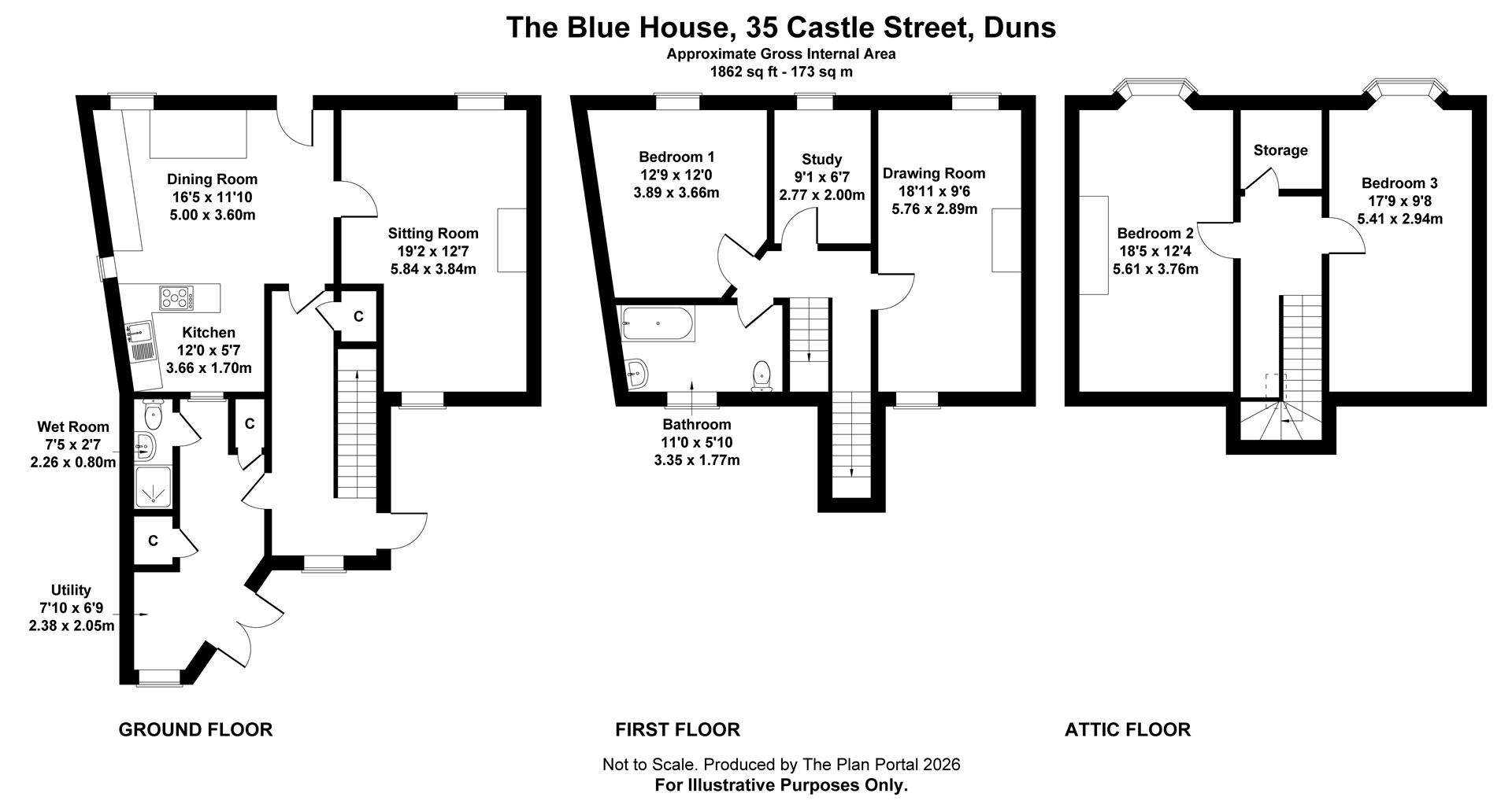 The Blue House, 35, Castle Street, Duns floorplan