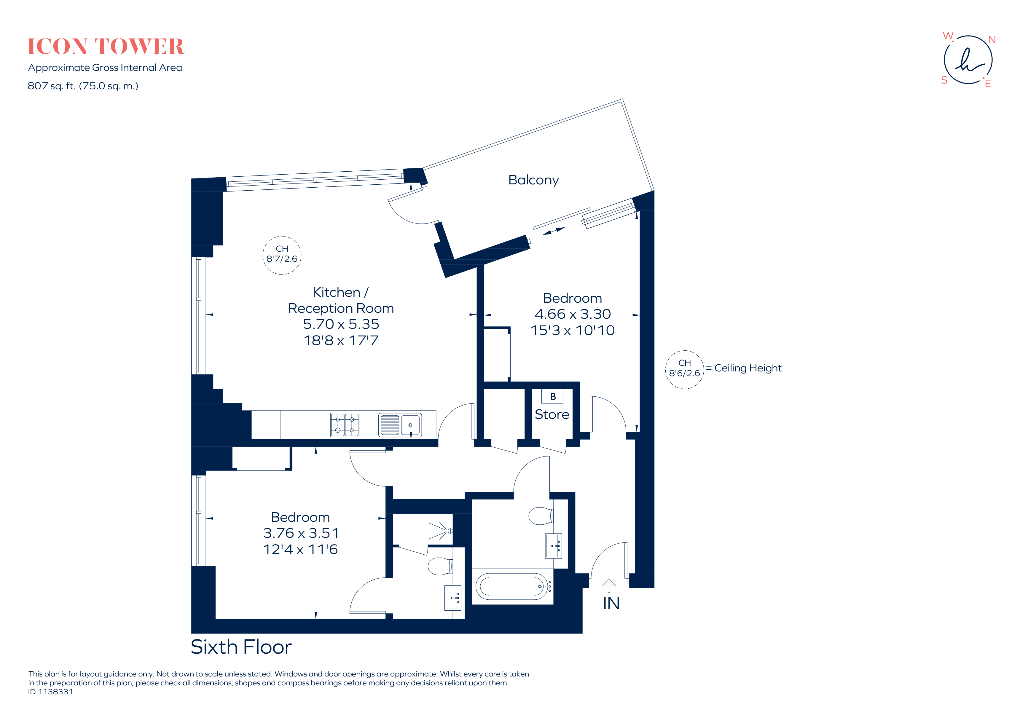 Flat 606, Icon Tower, 8, Portal Way, Acton floorplan