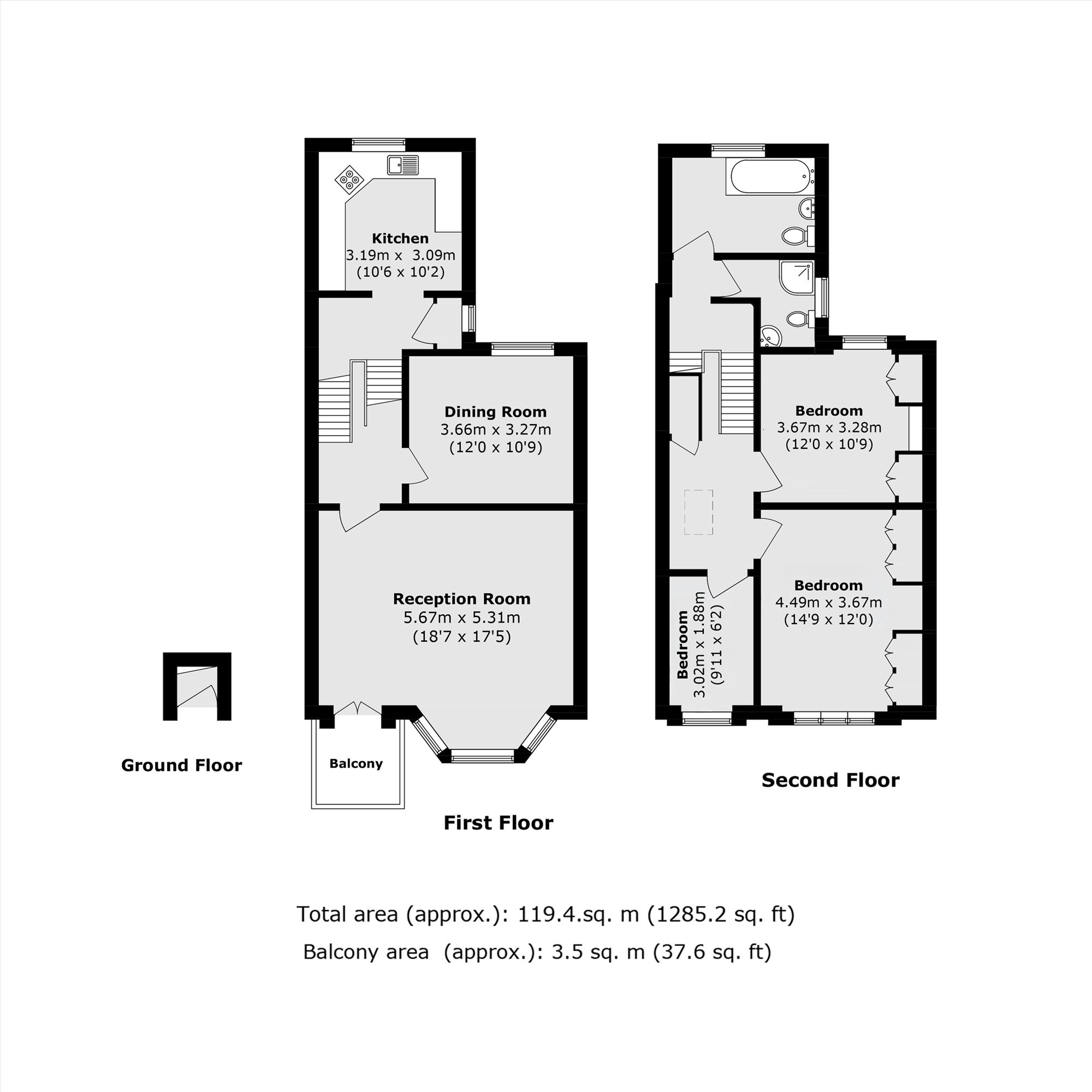 First And Second Floor Flat, 17, Perham Road, London floorplan