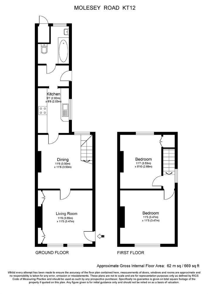 2 Bedrooms Semi-detached house for sale in Molesey Road, Hersham, Walton-On-Thames, Surrey KT12