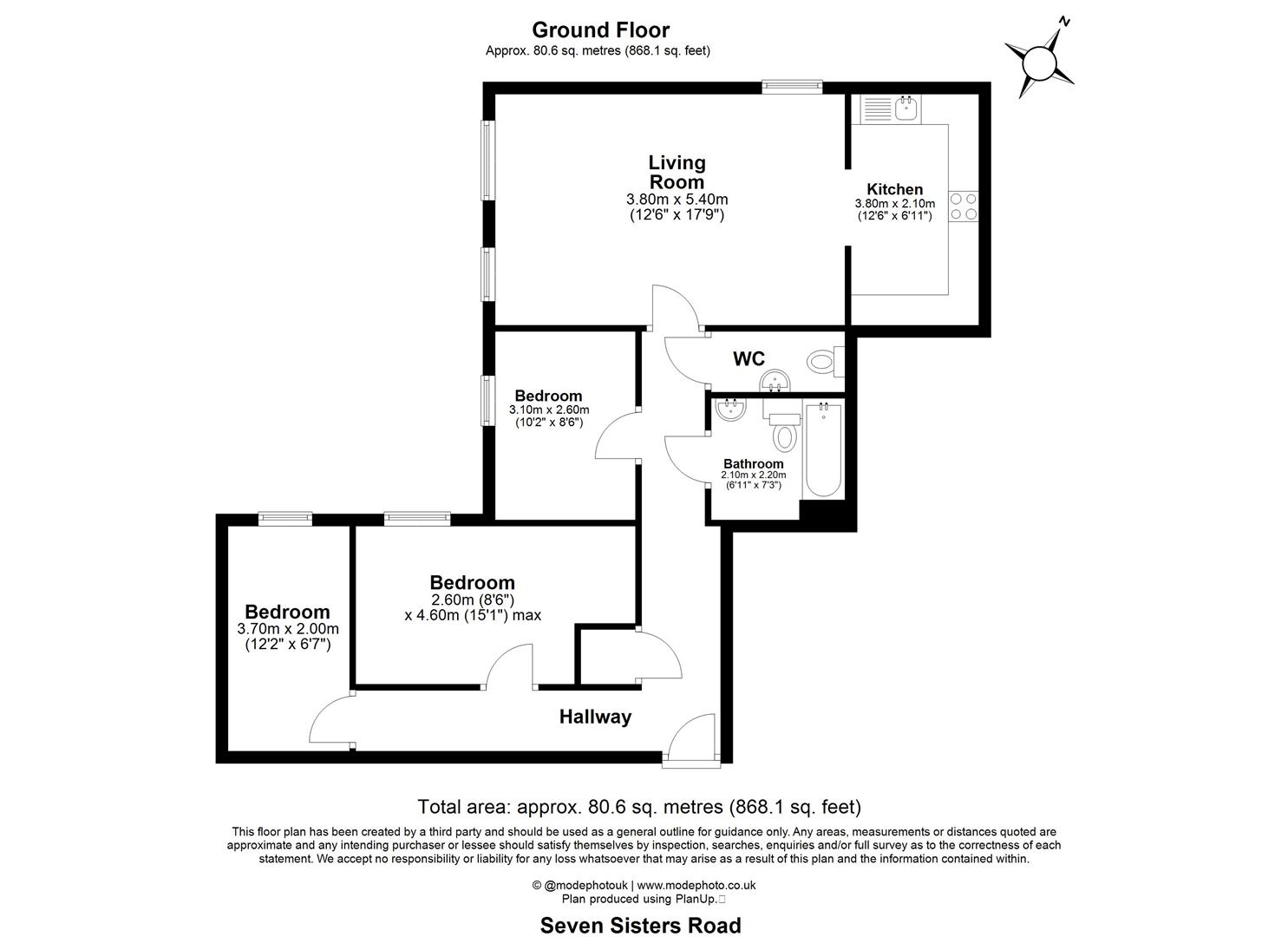 Flat 5, 398, Seven Sisters Road, London floorplan