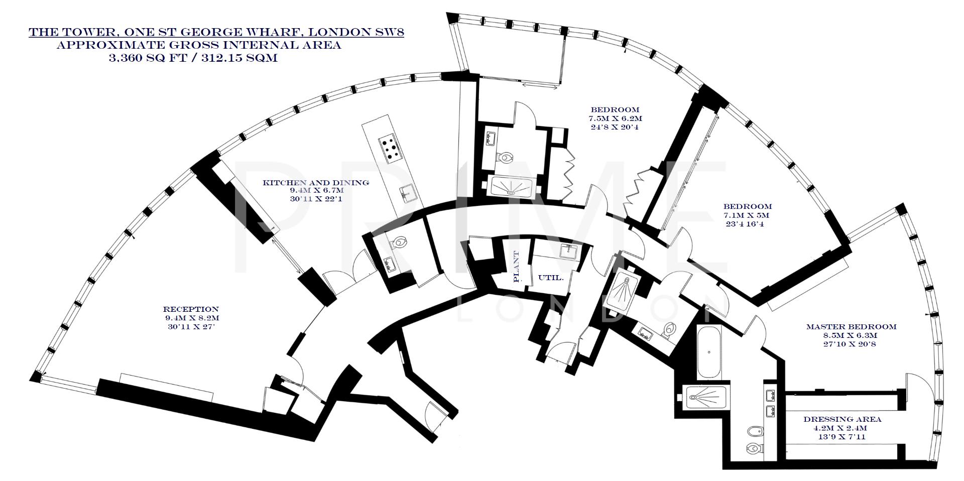 10, The Tower, One St George Wharf floorplan